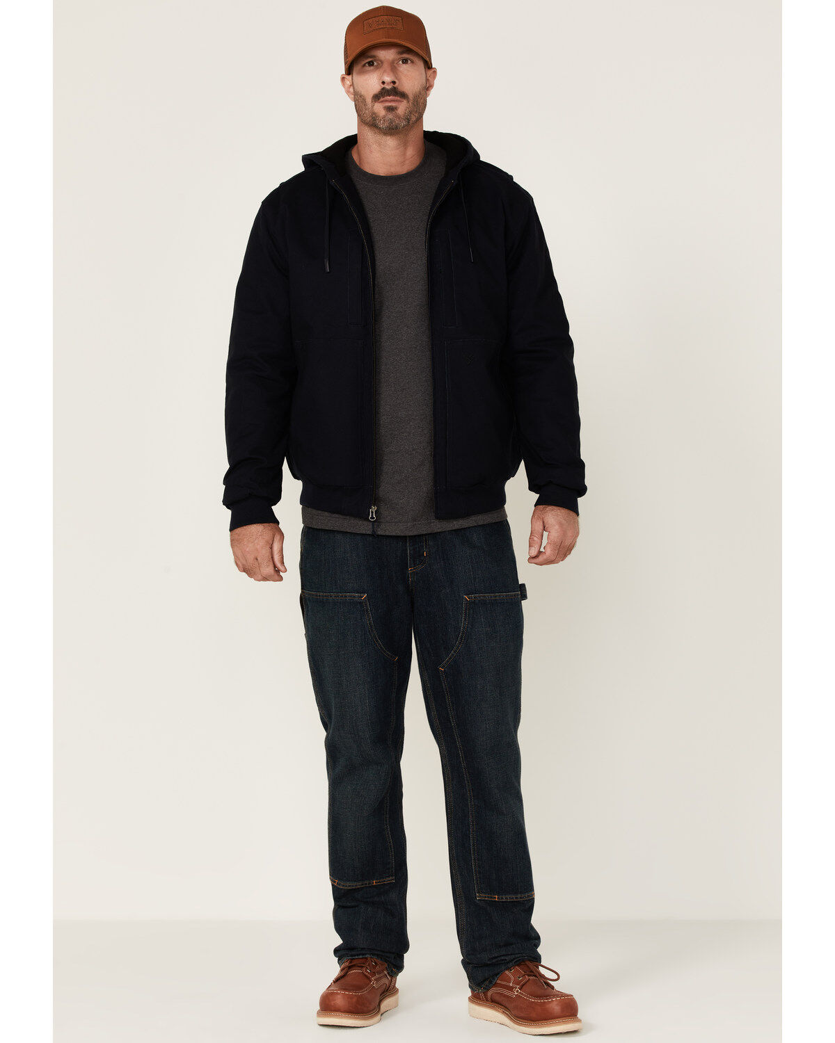 Hawx Men's Navy Pro Insulated Hooded Zip-Front Bomber Work Jacket