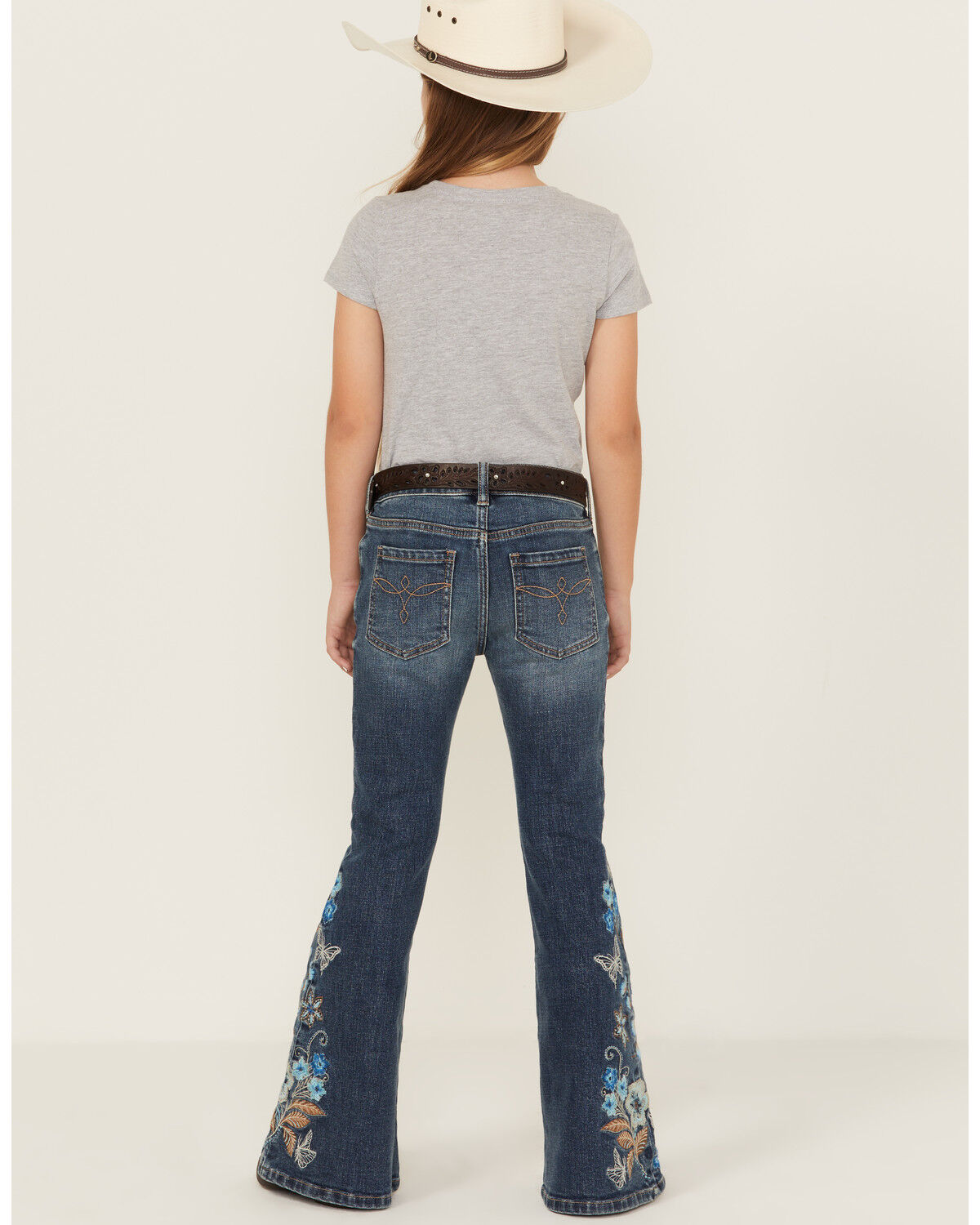 Shyanne Girls' Althea Floral Embroidered Flare Stretch Denim Jeans
