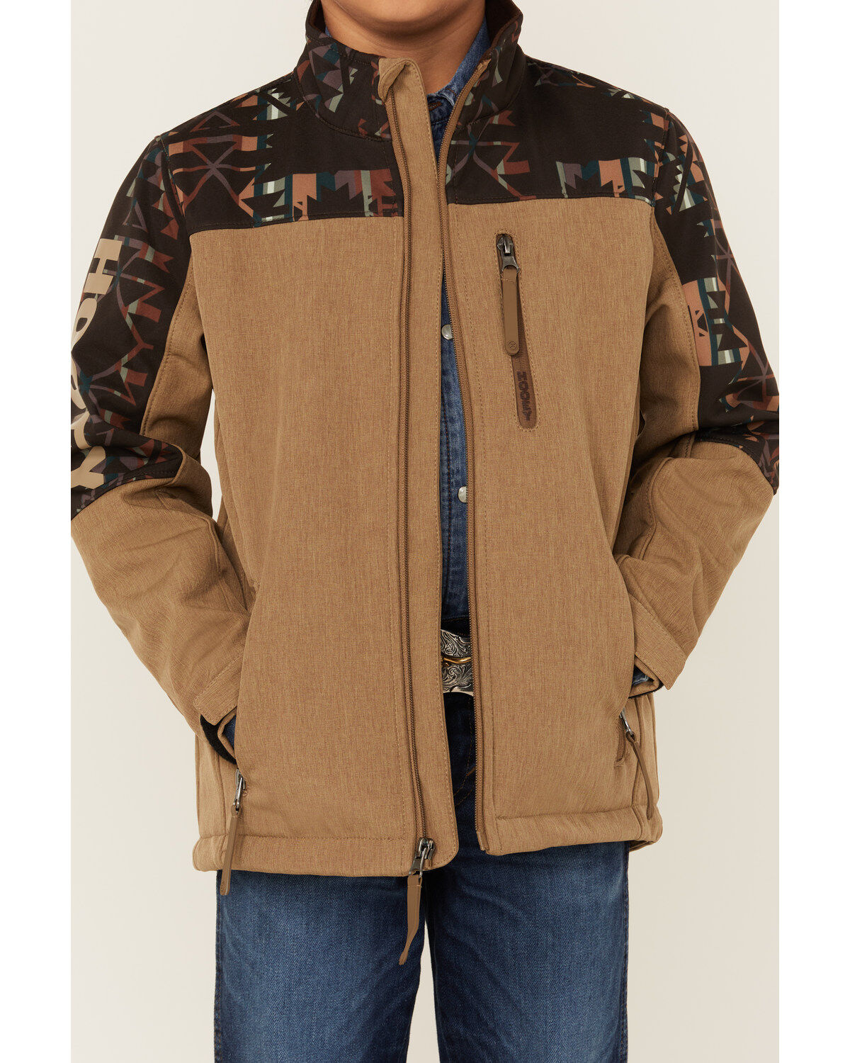 Hooey Boys' Southwestern Print Color Block Softshell Jacket