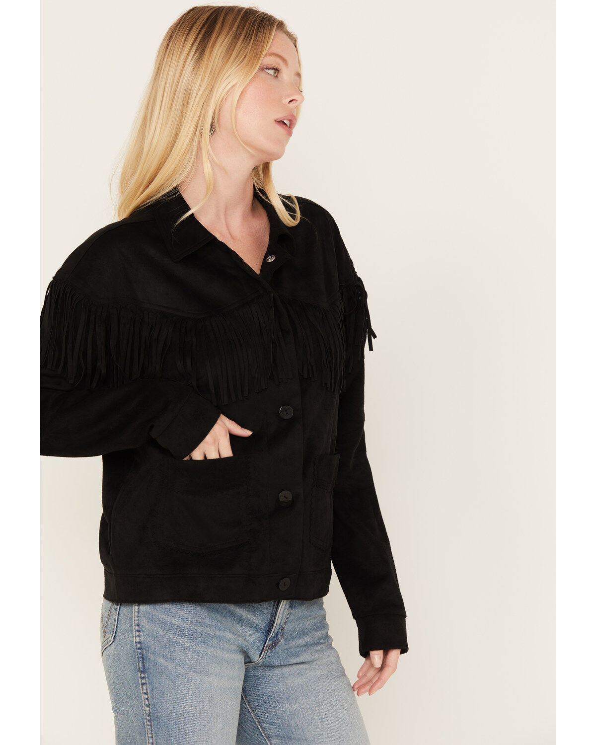 Cruel Girl Women's Faux Suede Fringe Shacket