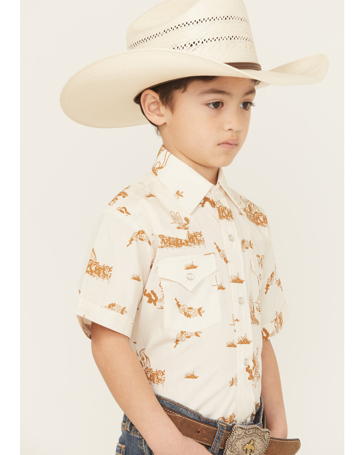 Ely Walker Boys' Conversation Print Short Sleeve Pearl Snap Western Shirt
