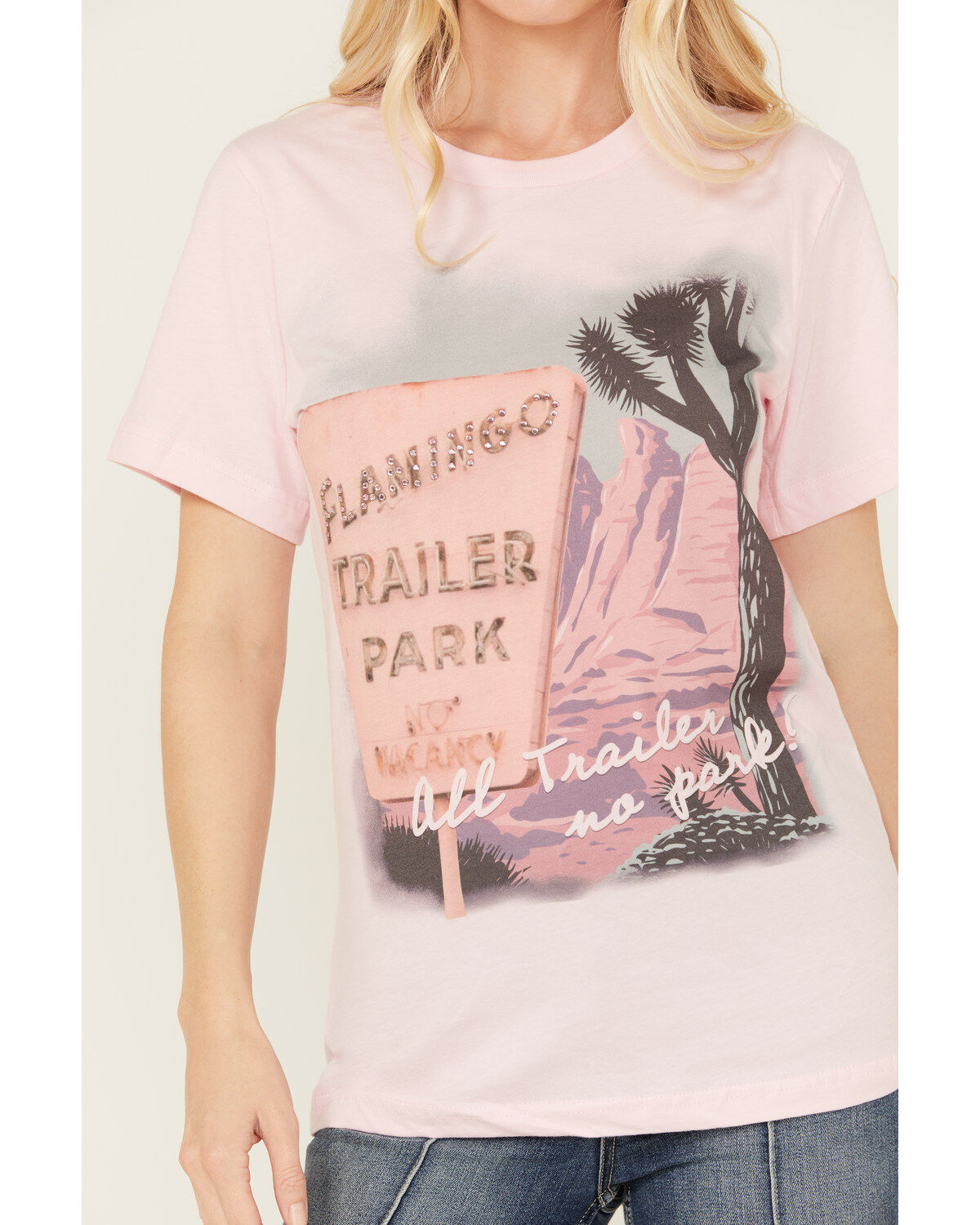 Gina Tees Women's Flamingo Trailer Short Sleeve Graphic Tee