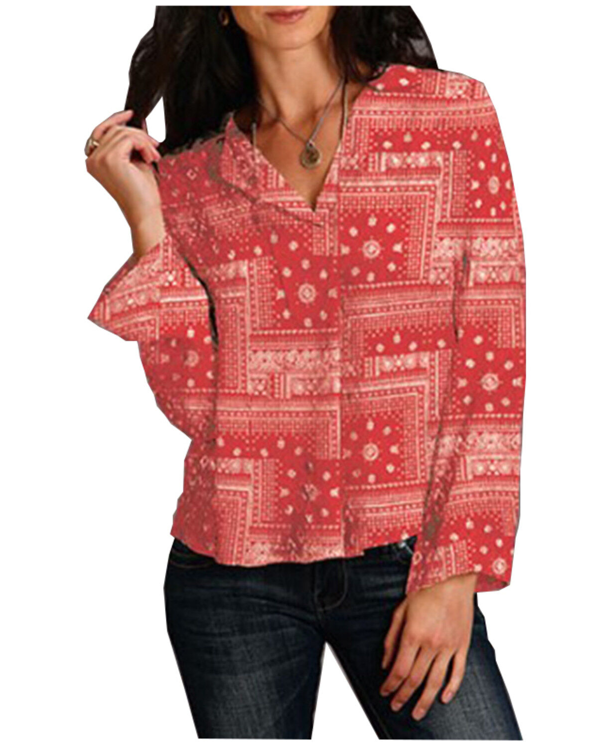 Stetson Women's Bandana Print Long Sleeve Blouse