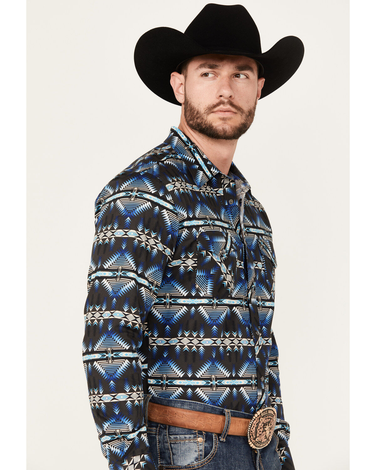Rock & Roll Denim Men's Southwestern Print Stretch Long Sleeve Pearl Snap Western Shirt