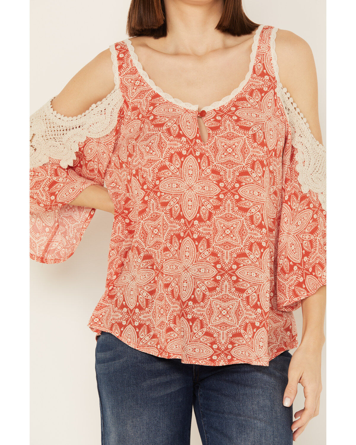 Wild Moss Women's Medallion Cold Shoulder Top