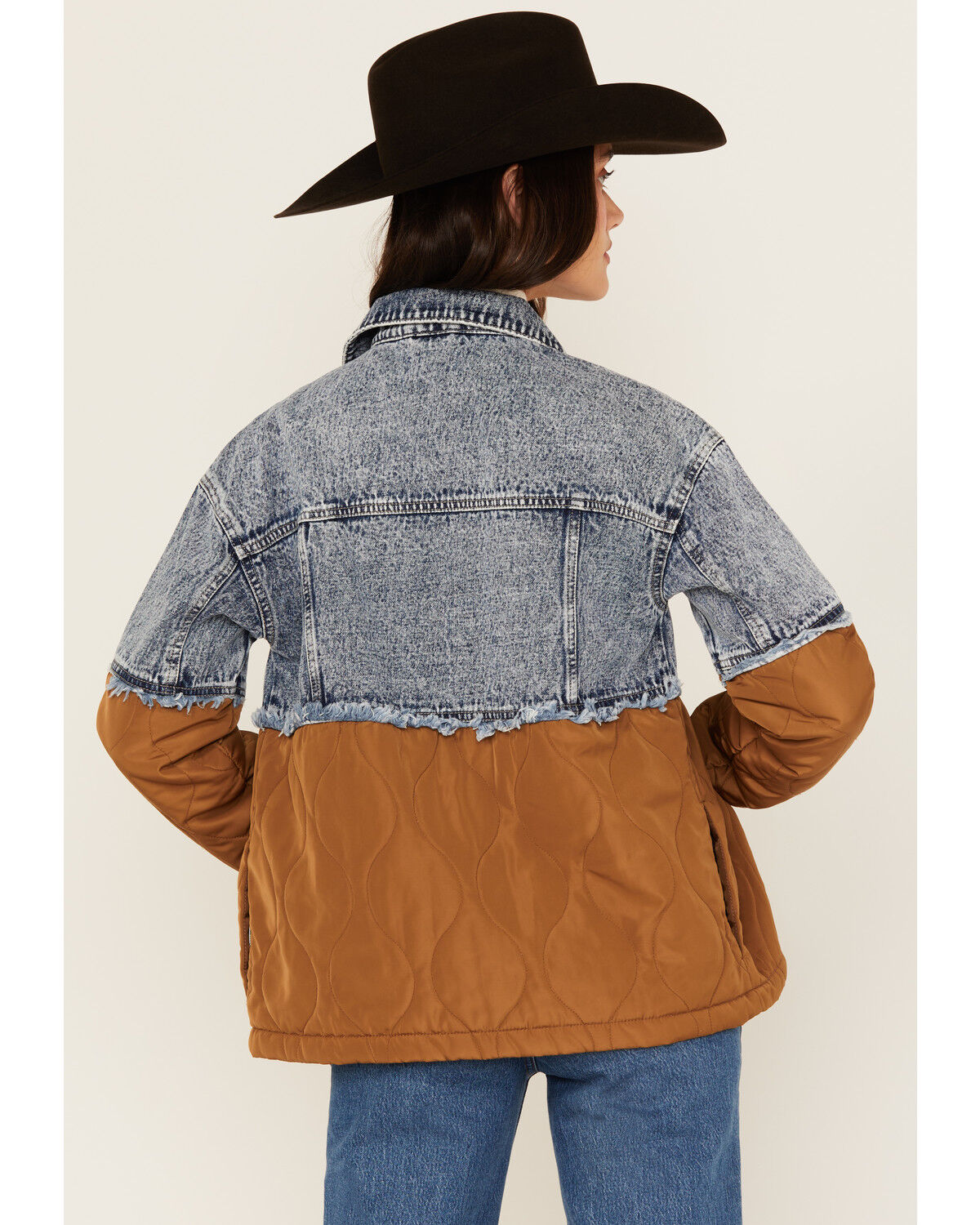 Ashley Women's Color Block Quilted Denim Jacket