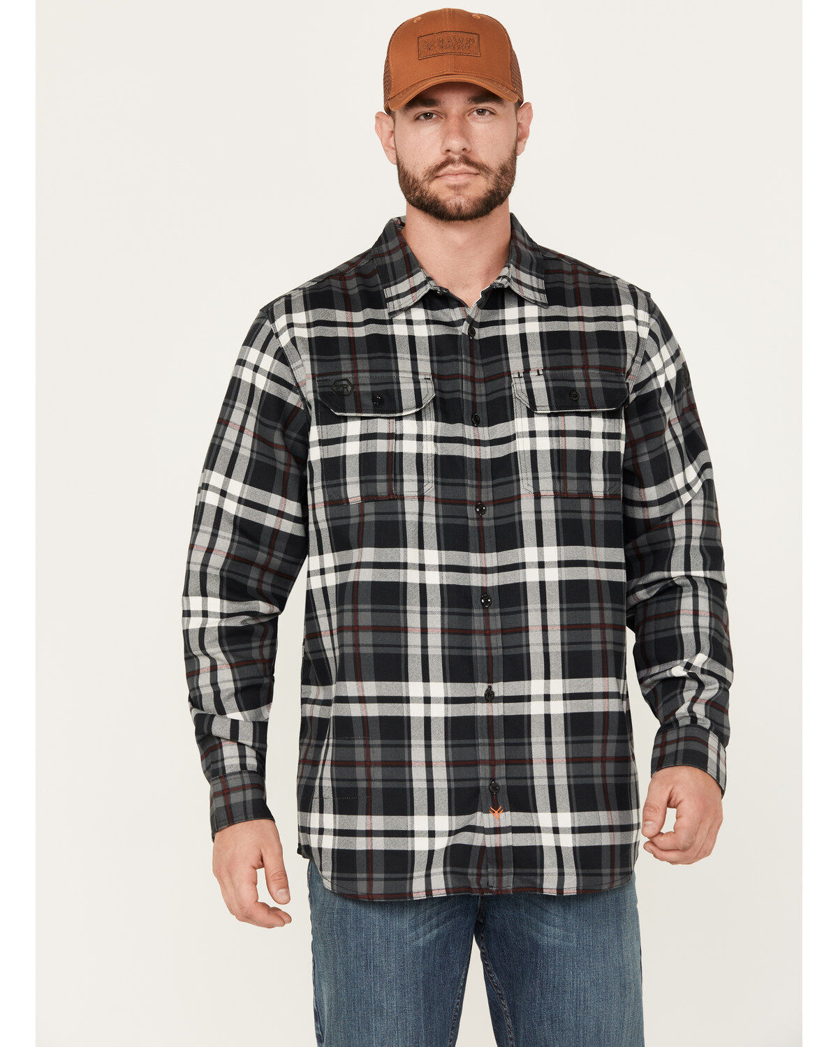 Hawx Men's FR Plaid Print Long Sleeve Button-Down Work Shirt