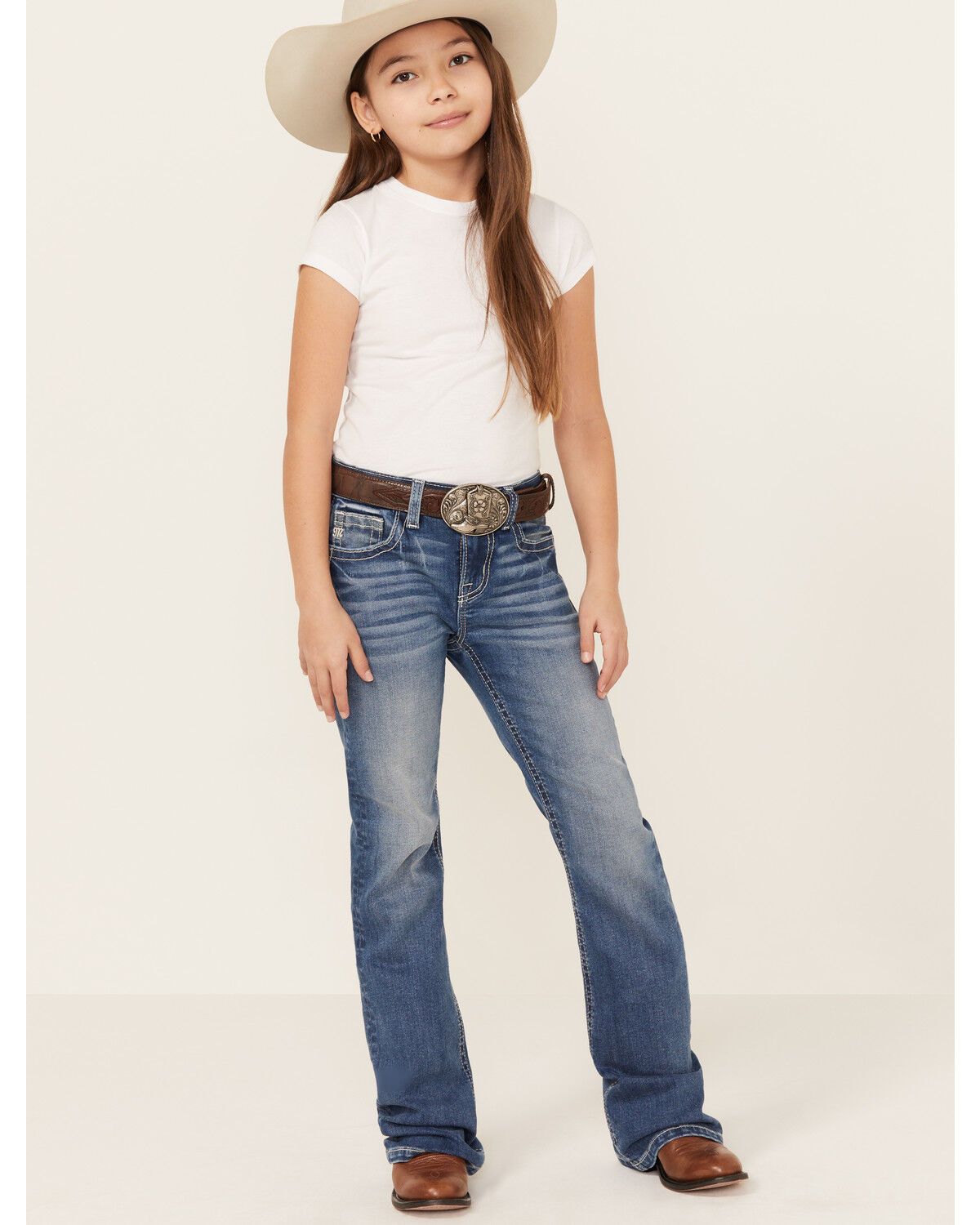 Miss Me Girls' Medium Wash Wing Pocket Bootcut Denim Jeans