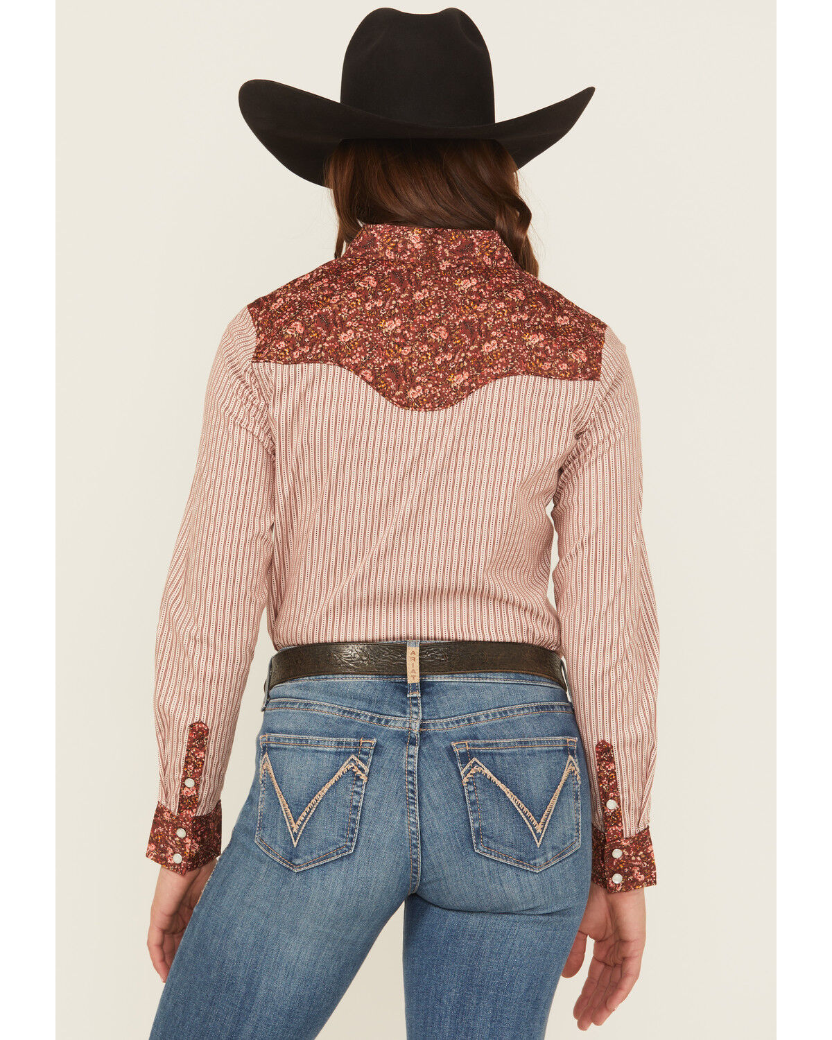 Shyanne Women's Striped And Floral Print Long Sleeve Snap Stretch Western Shirt