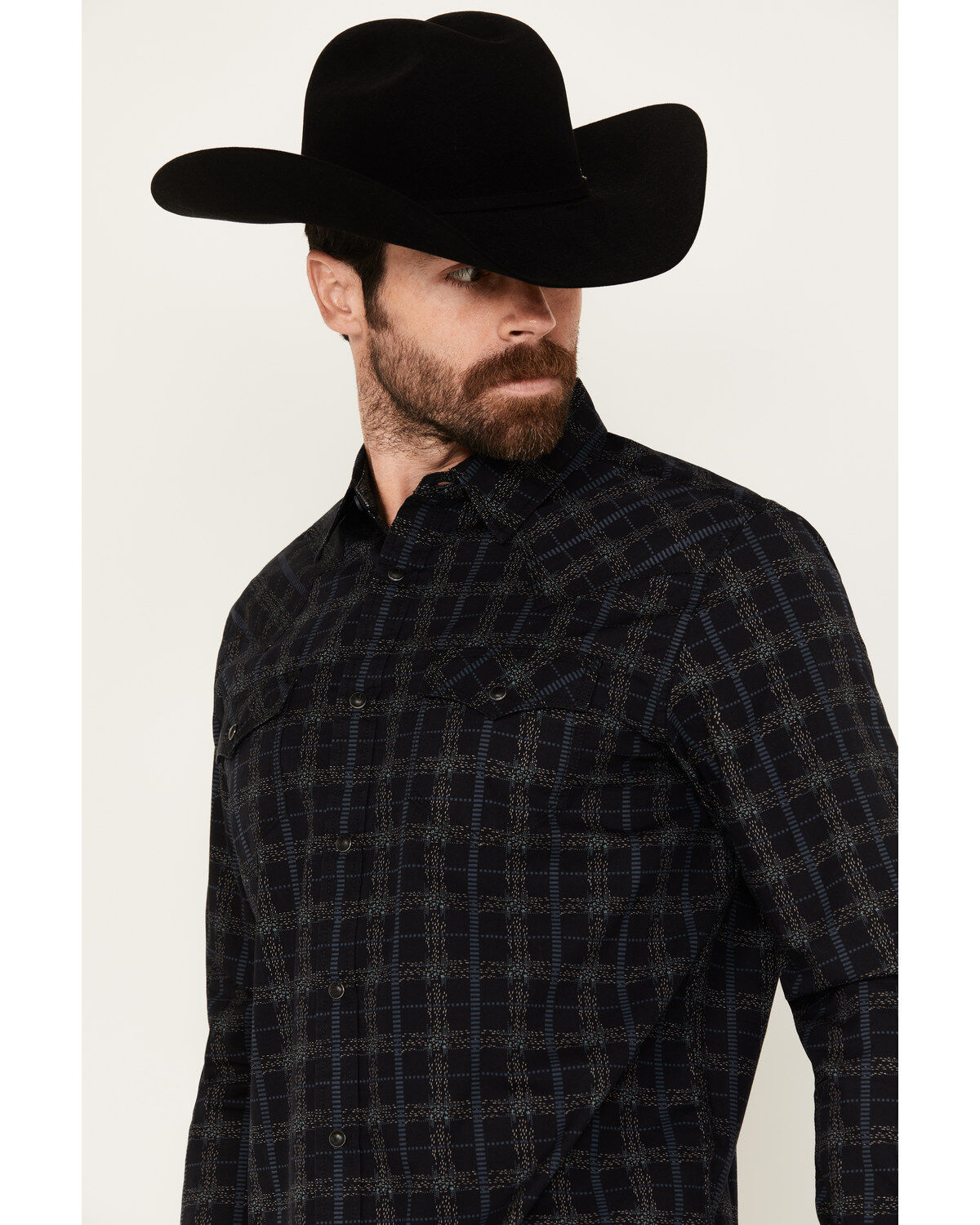 Moonshine Spirit Men's Shooting Star Plaid Print Long Sleeve Snap Western Shirt