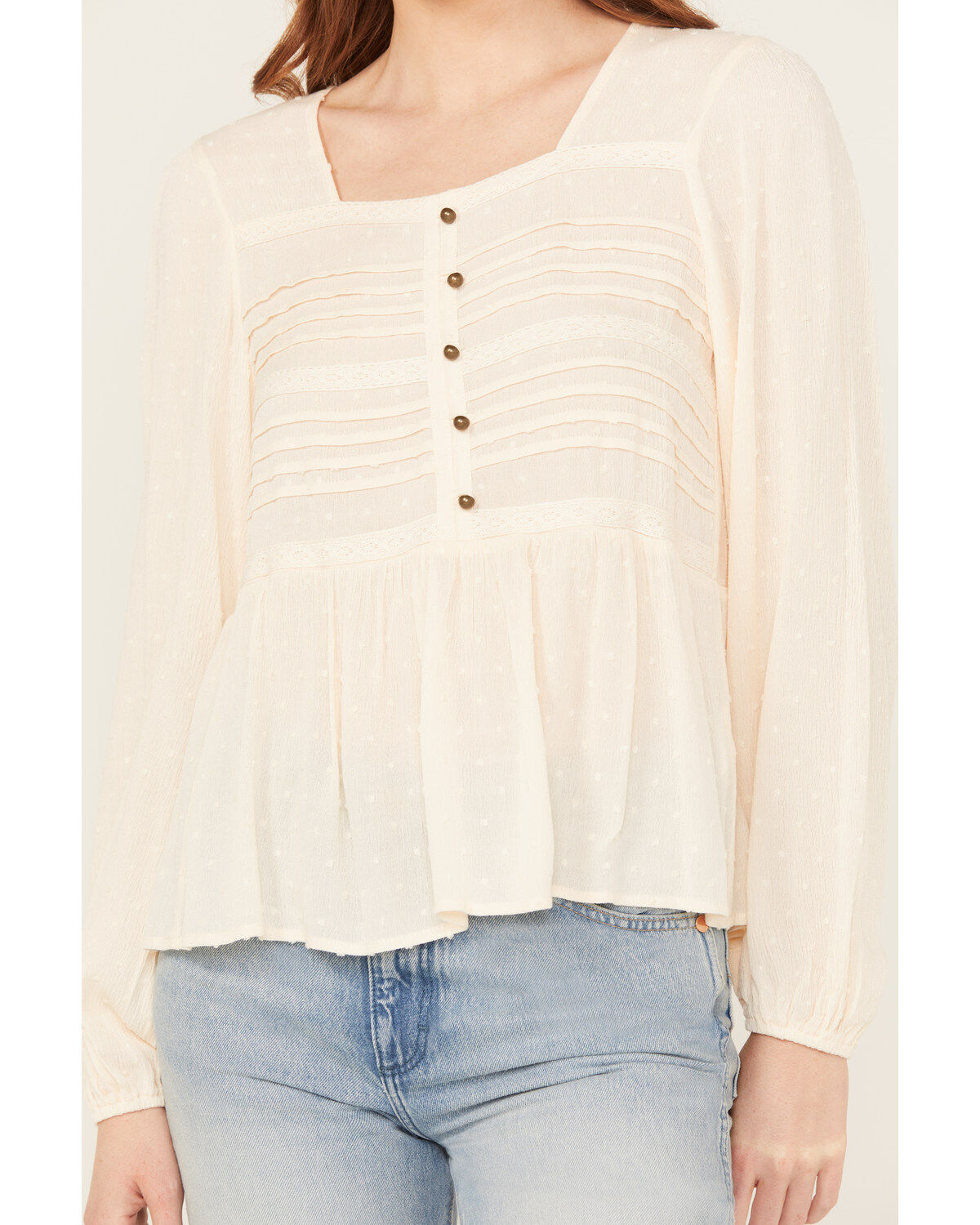 Jolt Women's Swiss Dot Peasant Top