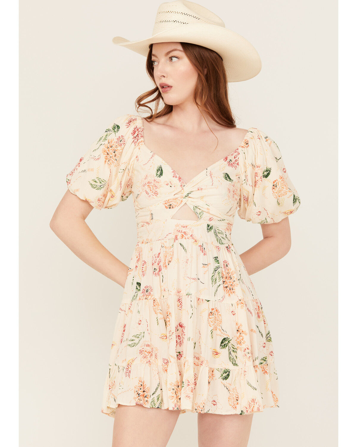 Angie Women's Floral Print Short Sleeve Mini Dress