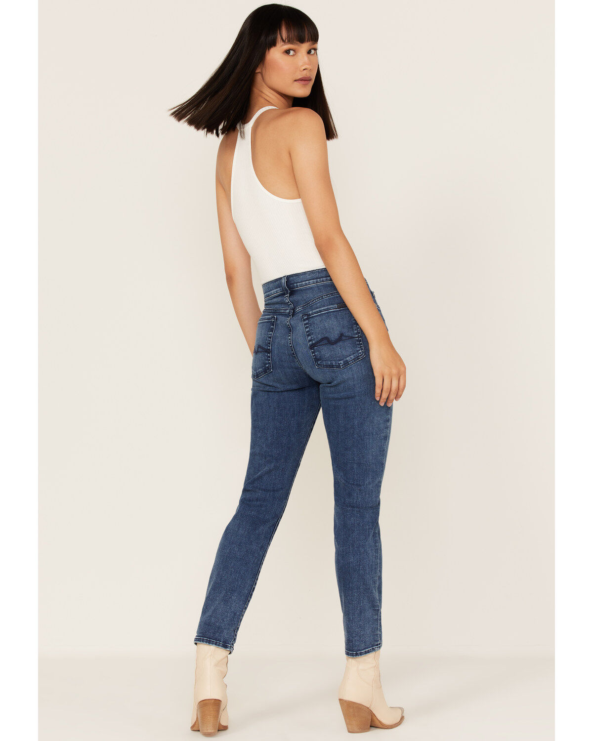 7 For All Mankind Mid Wash Josefina In Formosa Cuffed Skinny Jeans