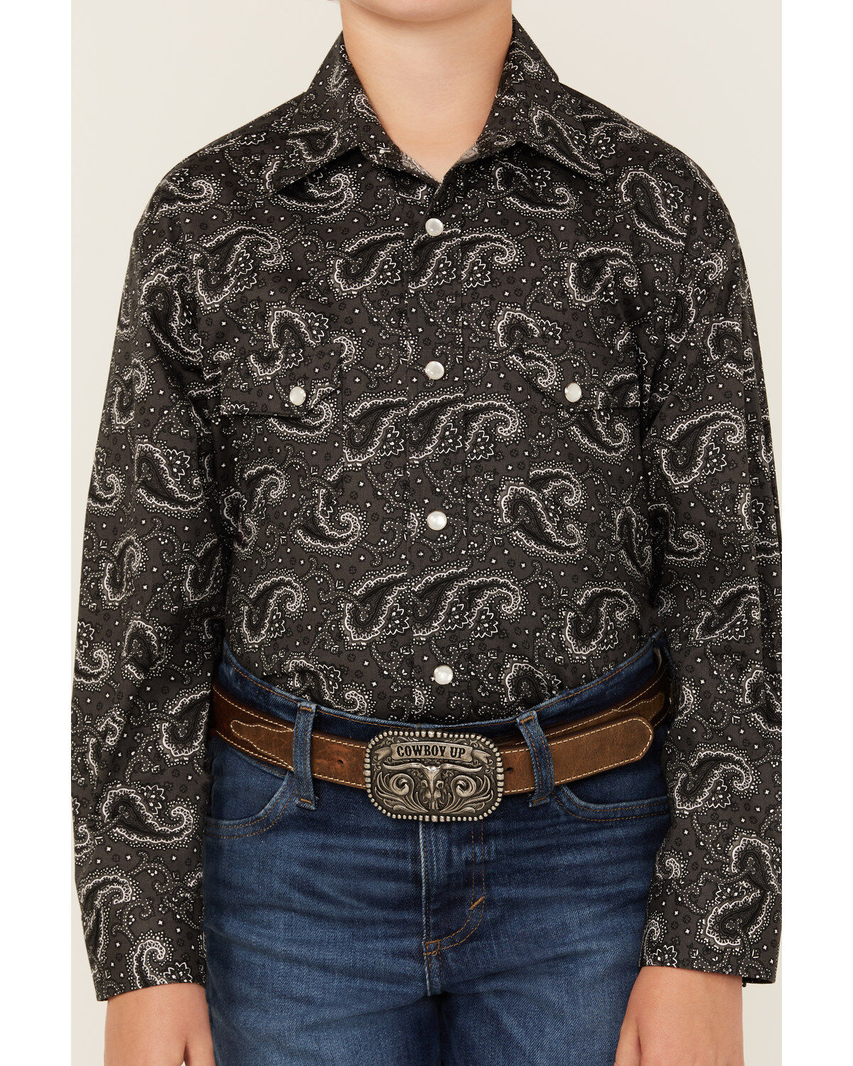 Rock & Roll Denim Boys' Paisley Print Long Sleeve Pearl Snap Western Shirt