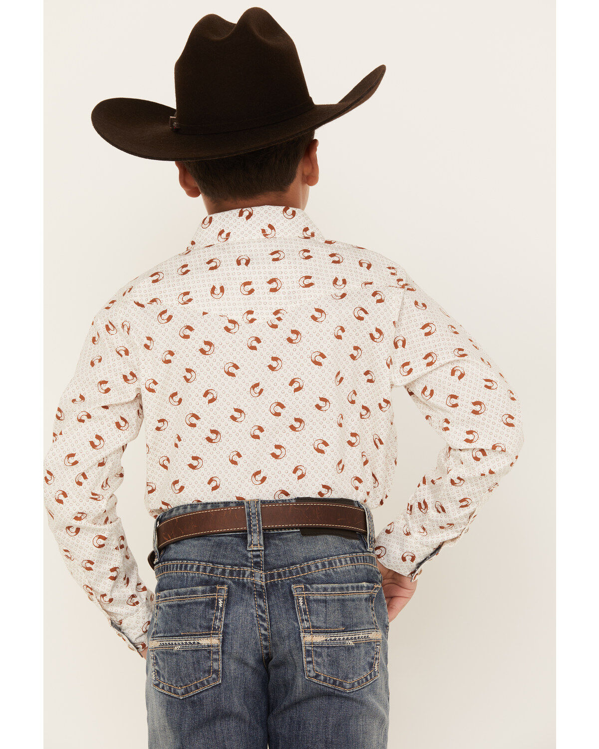 Cody James Boys' Horse Shoe Print Long Sleeve Western Snap Shirt