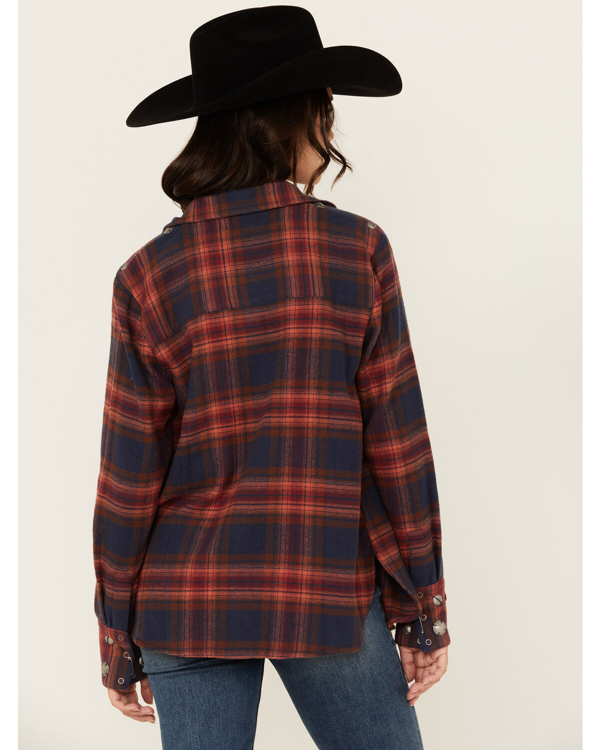 Shyanne Women's Embellished Plaid Print Long Sleeve Snap Western Shirt