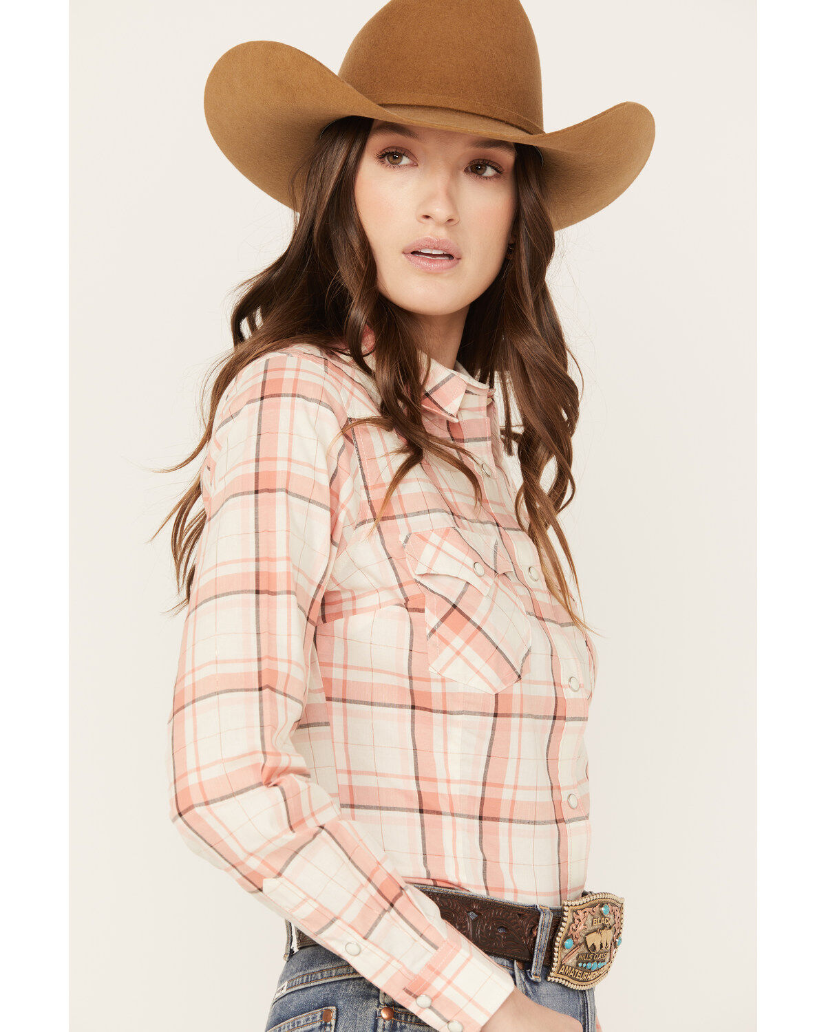 Wrangler Women's Plaid Print Long Sleeve Western Snap Shirt