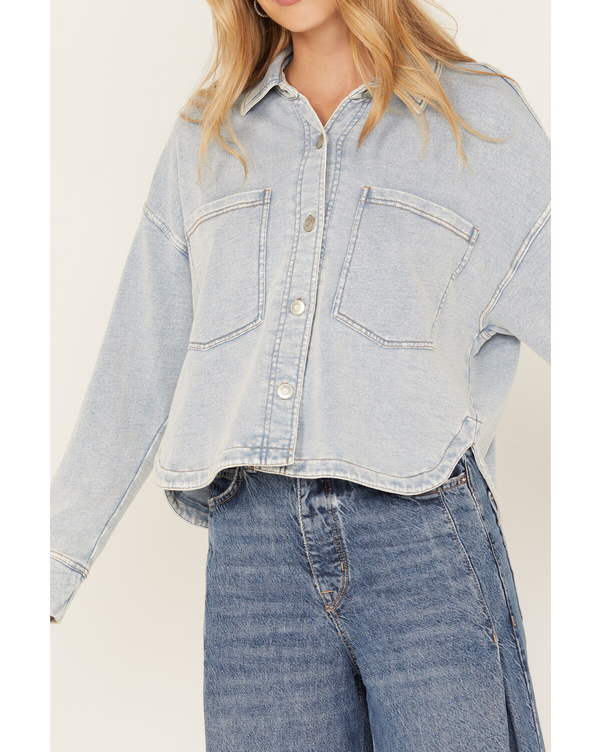 White Crow Women's Denim Knit Cropped Shacket