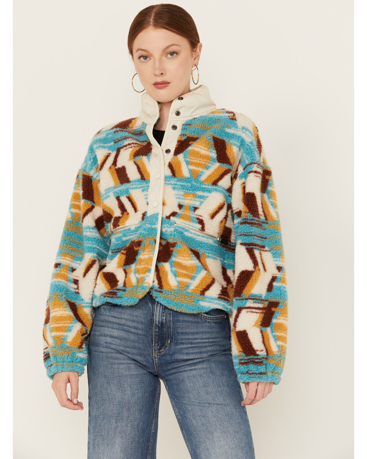 Panhandle Women's Abstract Print Sherpa Sweater Jacket