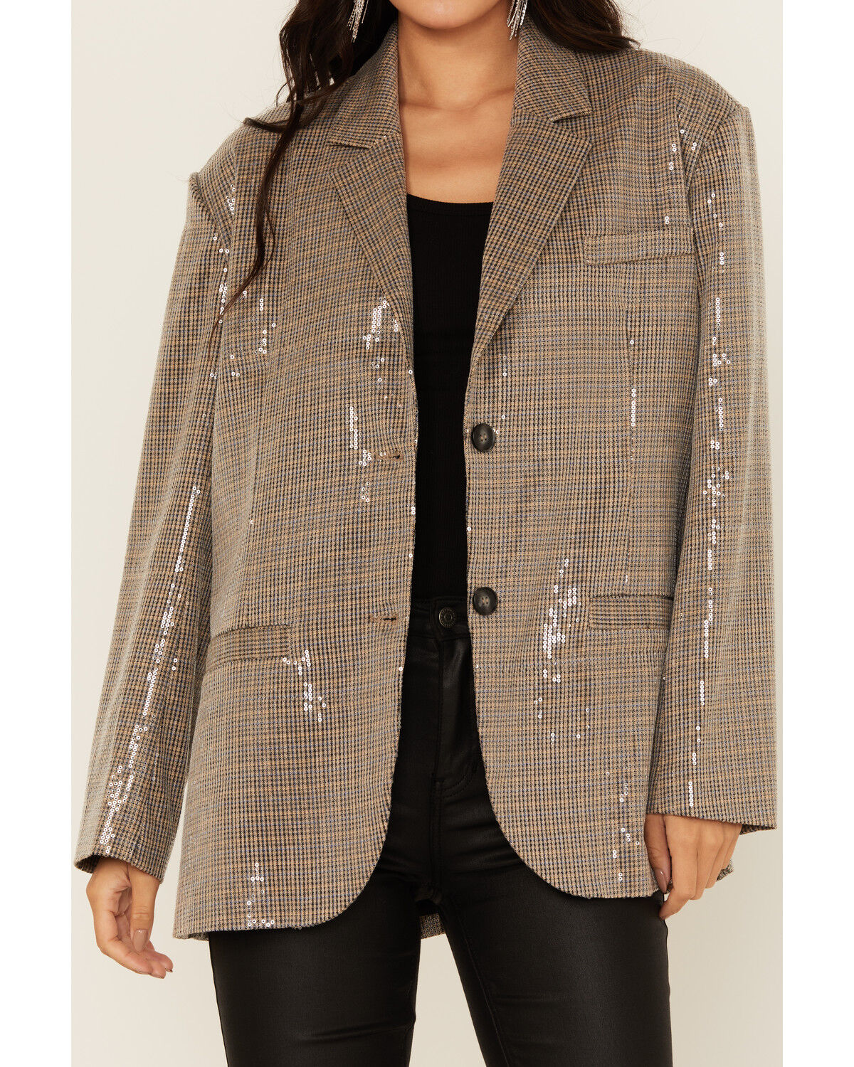 Mystree Women's Plaid Print Sequin Blazer