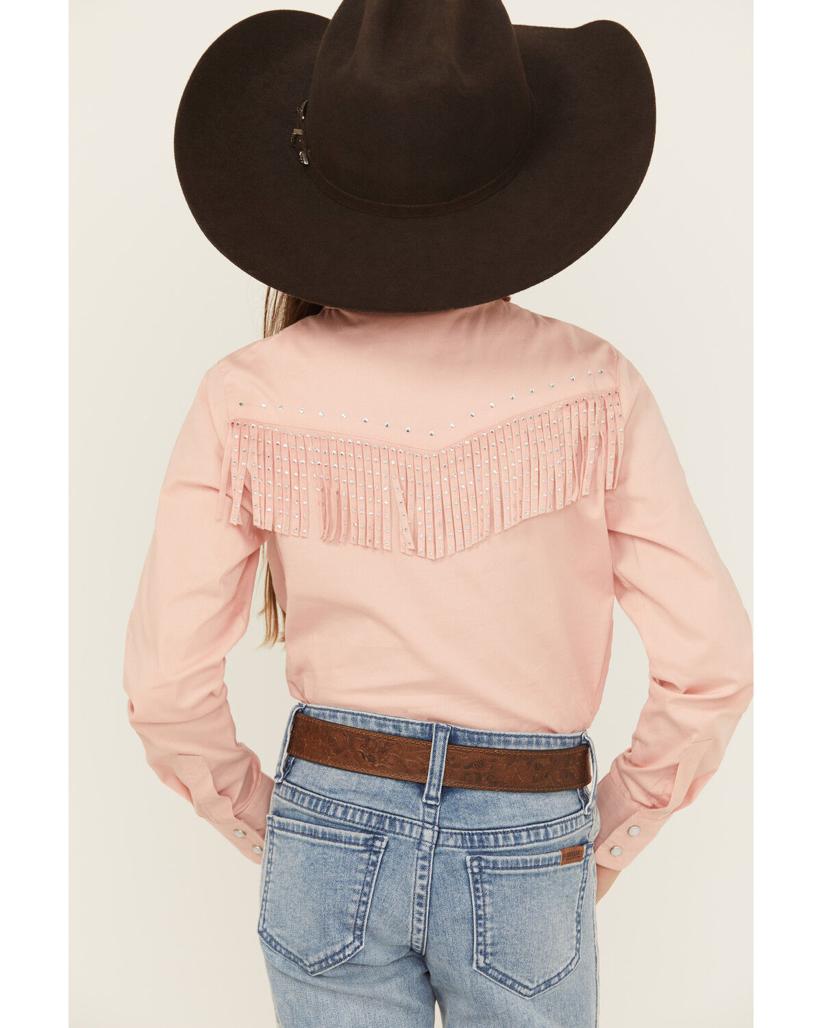 Shyanne Girls' Solid Rhinestone Fringe Long Sleeve Pearl Snap Stretch Western Shirt