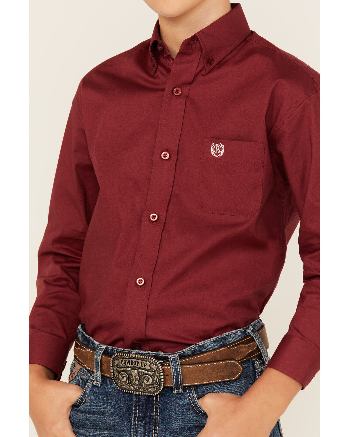 Panhandle Select Boys' Solid Long Sleeve Button-Down Stretch Western Shirt
