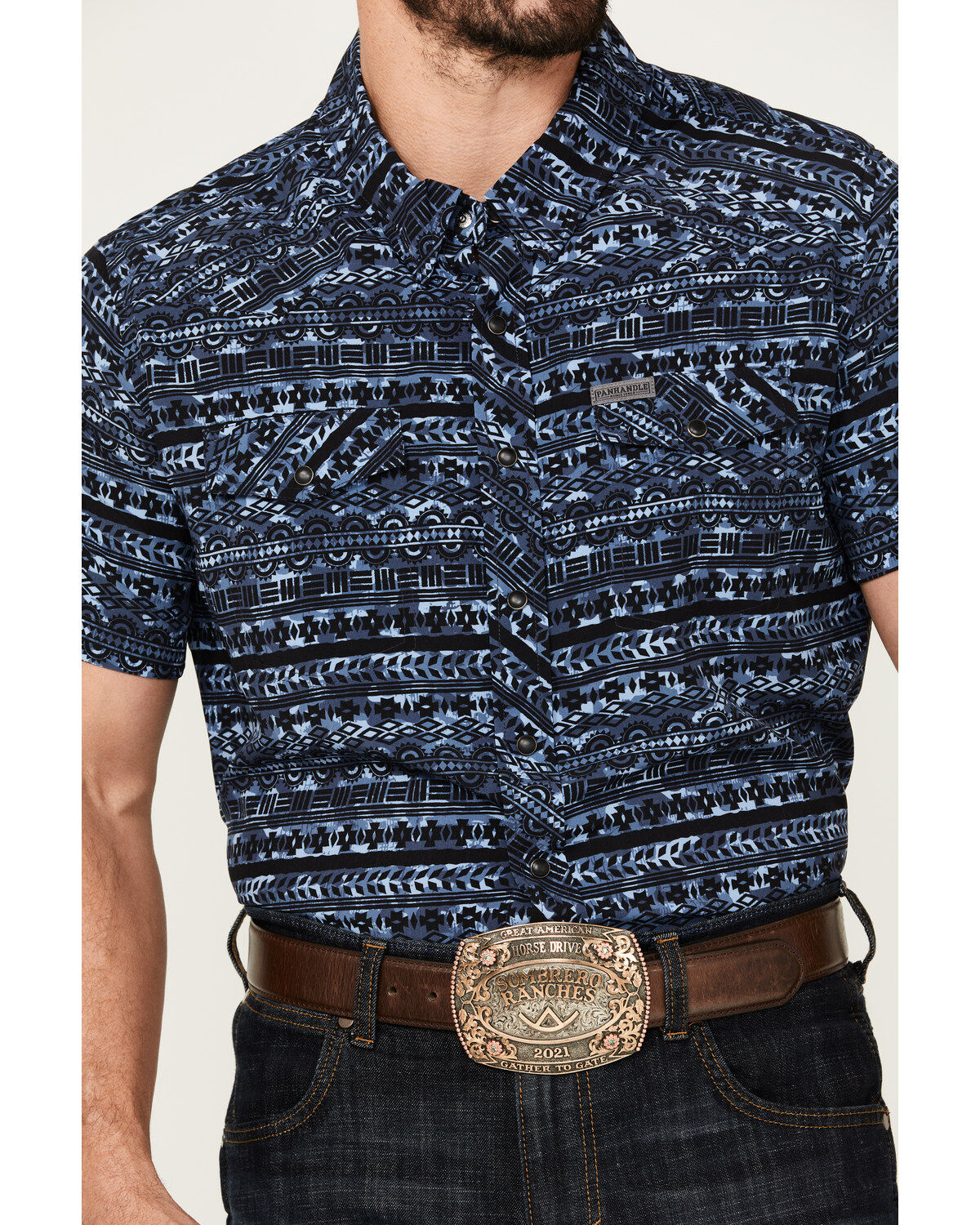 Rock & Roll Denim Men's Southwestern Print Short Sleeve Pearl Snap Performance Western Shirt