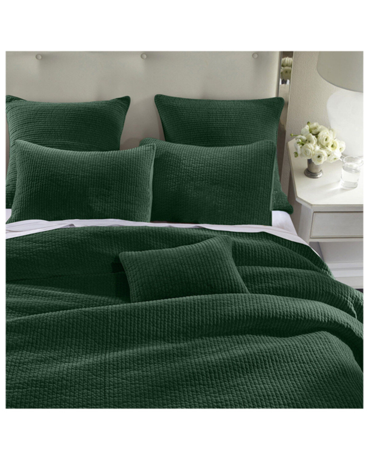 HiEnd Accents Emerald Stonewashed Cotton & Velvet 3-Piece Full/Queen Quilt Set