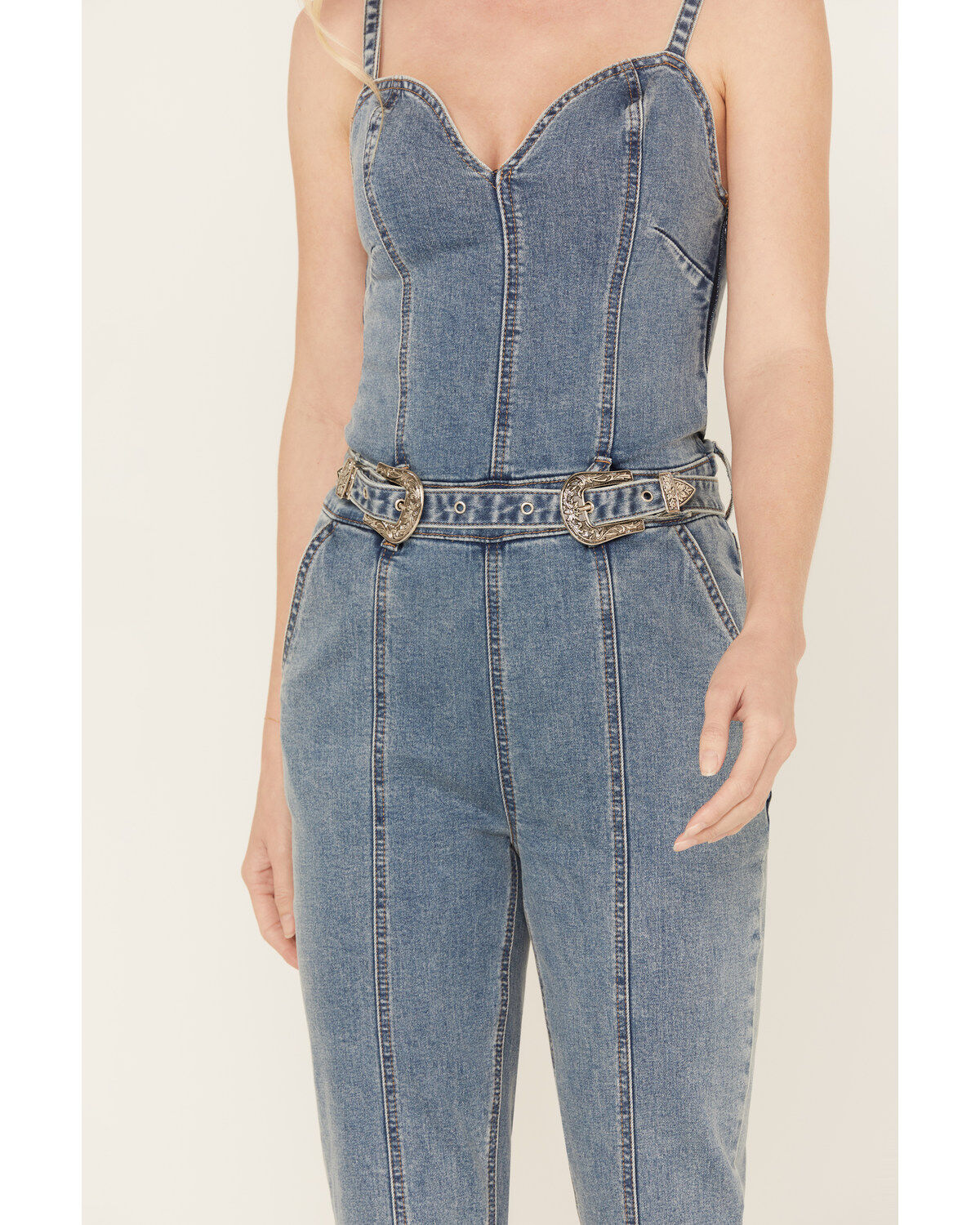 Rock & Roll Denim Women's Medium Wash Straight Leg Stretch Jumpsuit