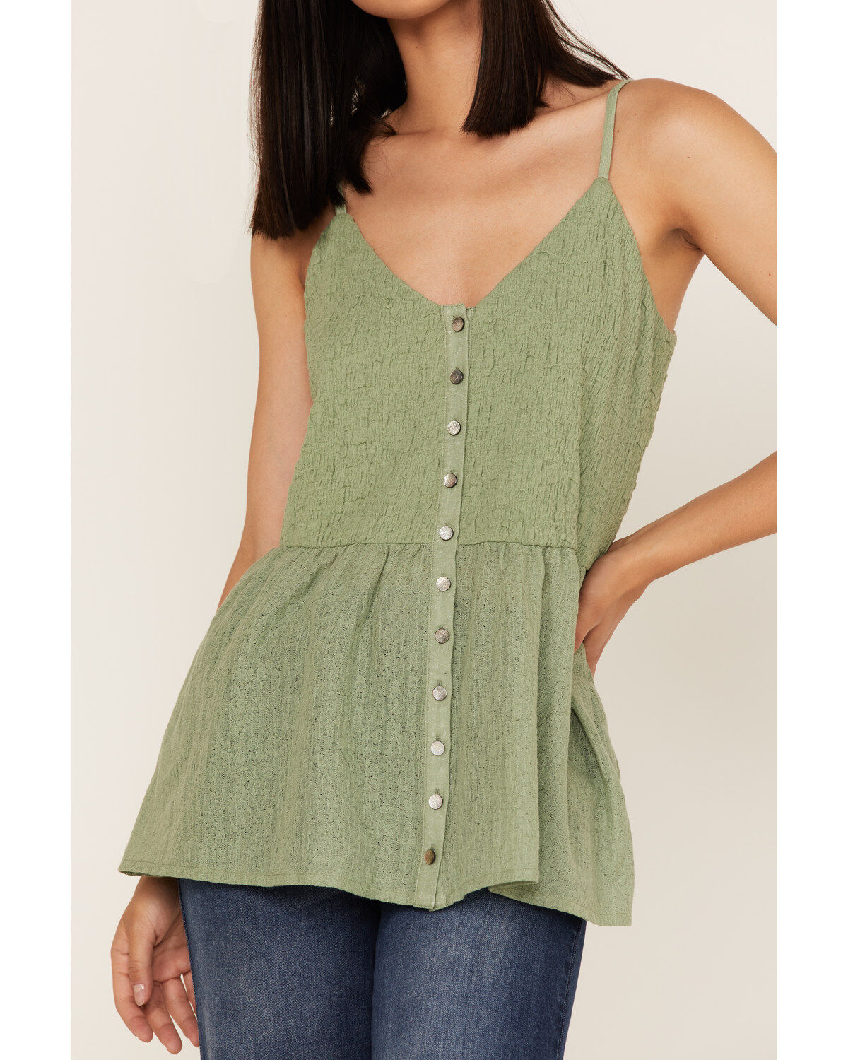 Cleo + Wolf Women's Smocked Button Front Woven Tank Top