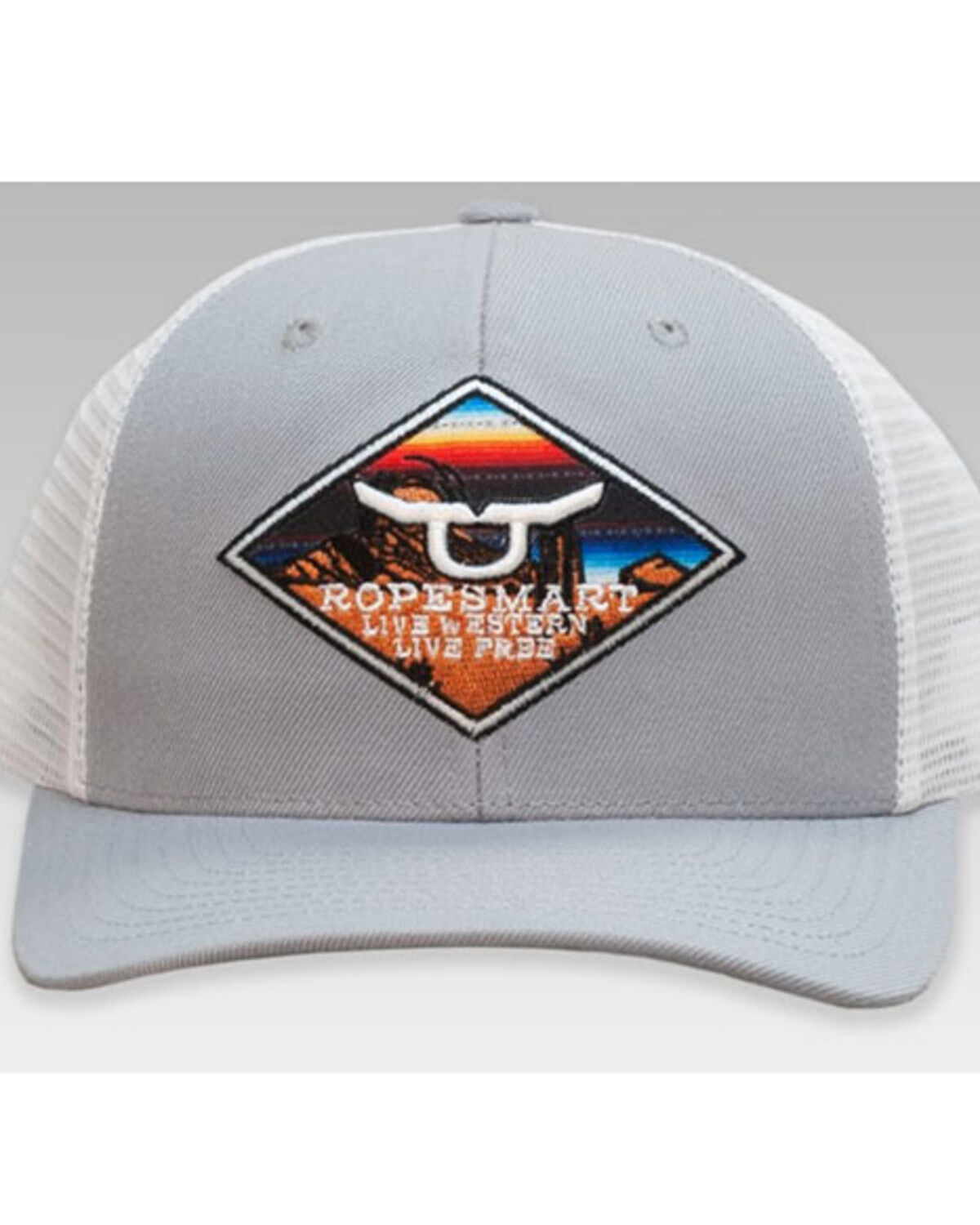 Ropesmart Men's Light Gray Serape Embroidered Diamond Patch Mesh-Back Ball Cap