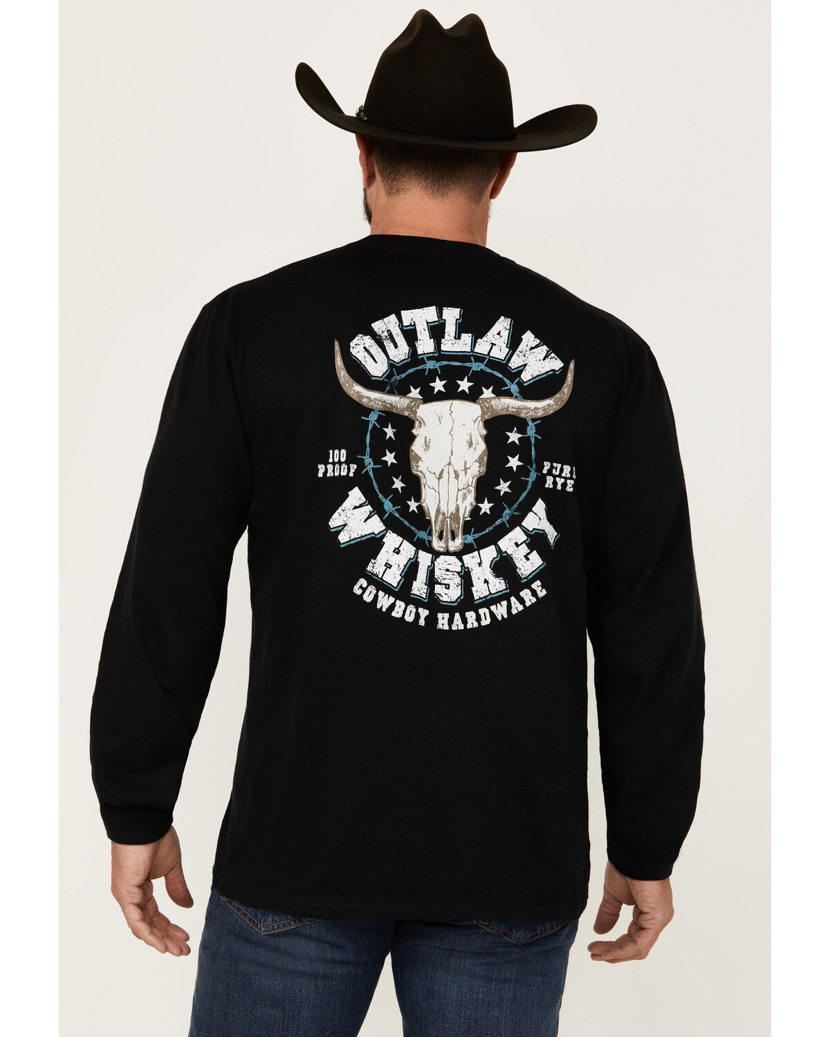Cowboy Hardware Men's Outlaw Whiskey Long Sleeve Graphic T-Shirt
