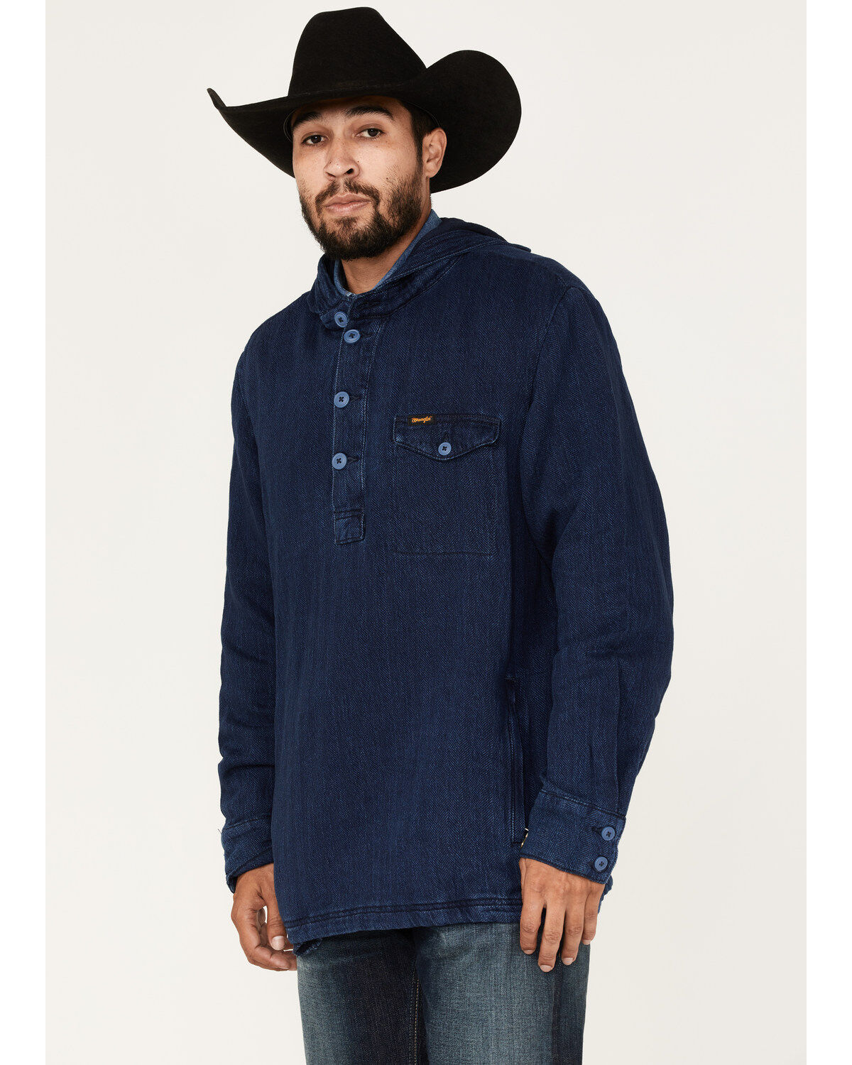 Wrangler Men's Solid Lightweight 1/4 Button Front Unlined Hooded Pullover