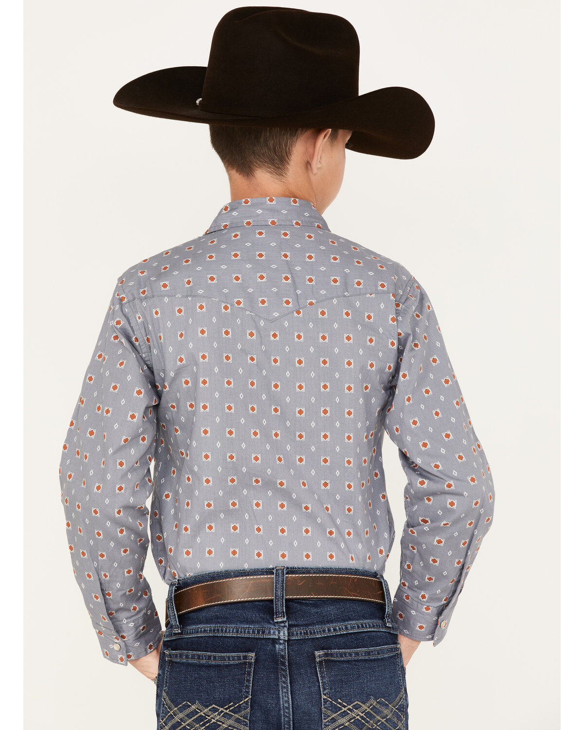 Roper Boys' West Made Geo Print Pearl Snap Western Shirt