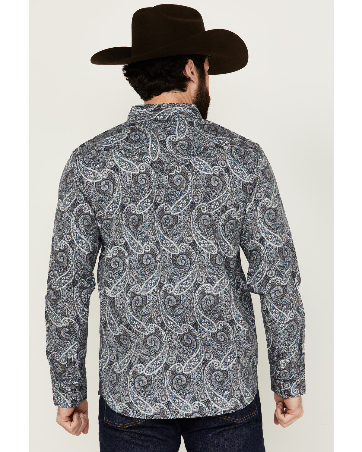 Moonshine Spirit Men's Crossing Paisley Print Long Sleeve Pearl Snap Western Shirt