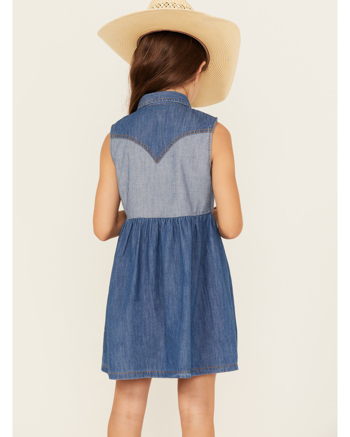 Wrangler Girls' Two-Tone Denim Sleeveless Snap Dress
