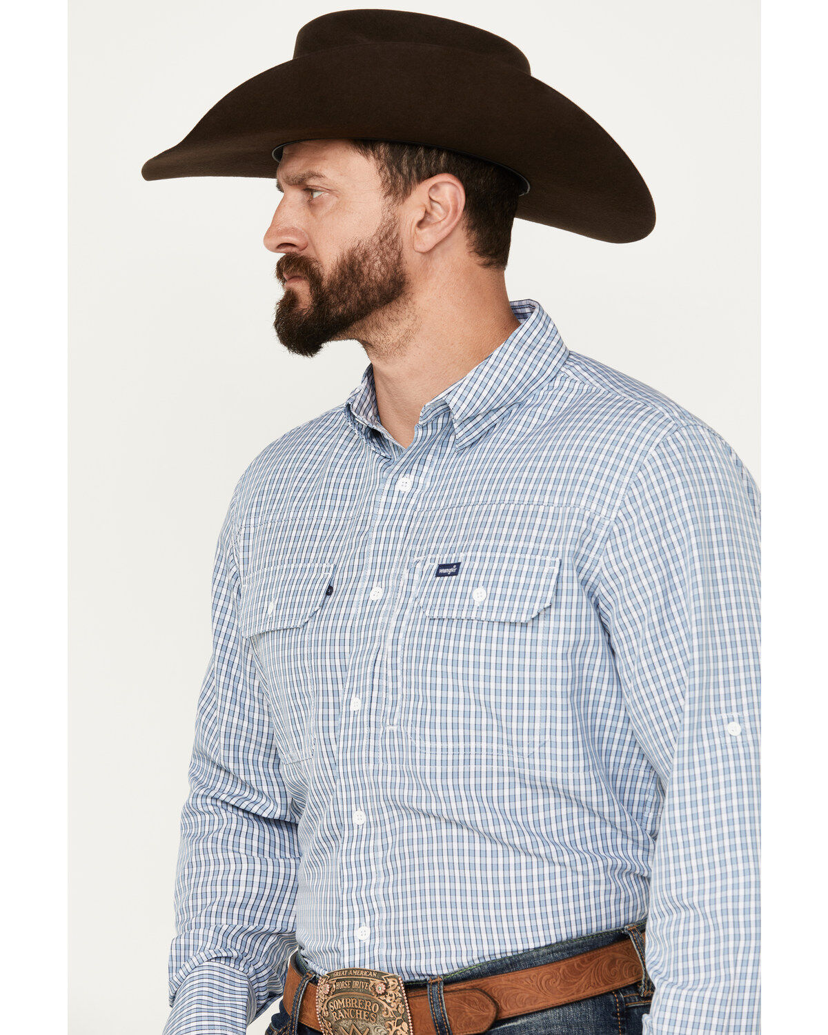 Wrangler Men's Plaid Print Long Sleeve Button-Down Western Performance Shirt