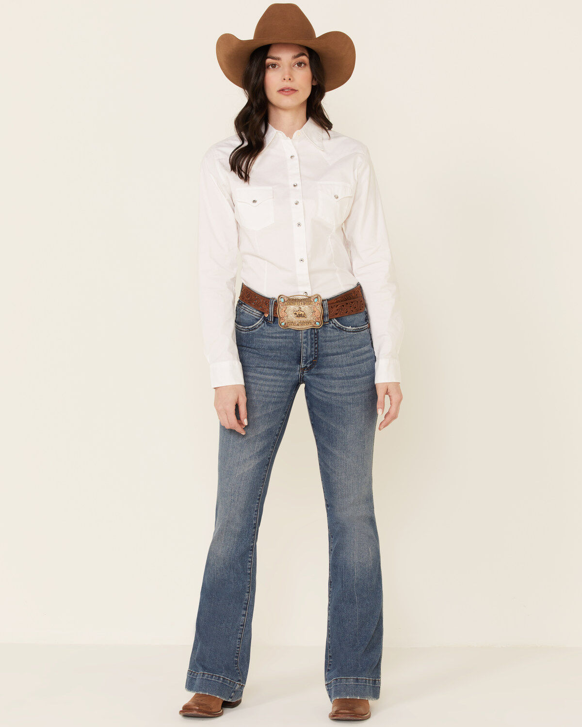 Wrangler Women's Solid Long Sleeve Rhinestone Snap Western Shirt