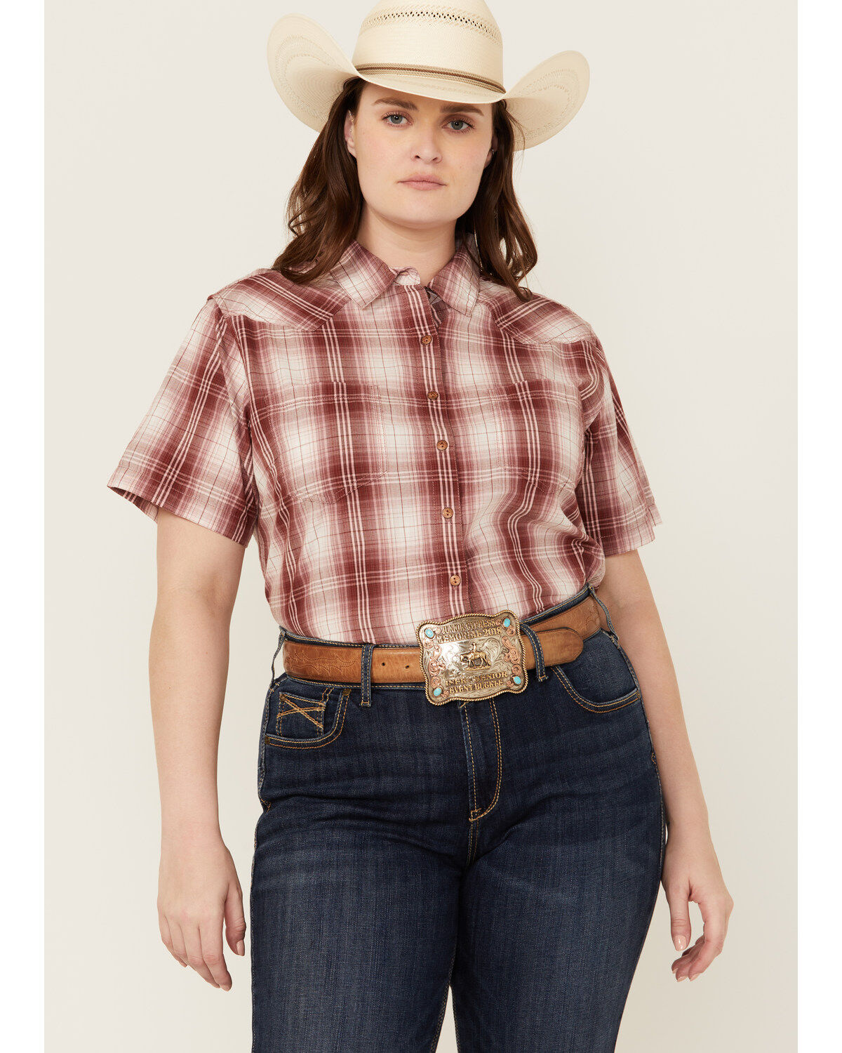 Ariat Women's R.E.A.L. Billie Jean Plaid Print Short Sleeve Button-Down Western Shirt - Plus