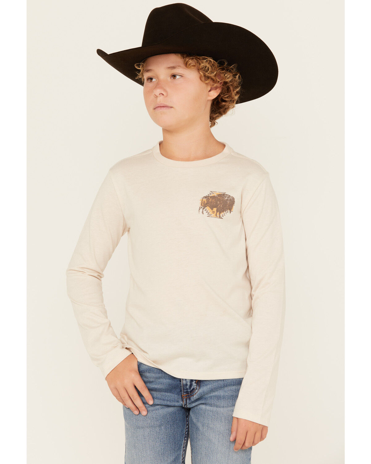 Rock & Roll Denim Boys' Buffalo Print Long Sleeve Graphic T-Shirt