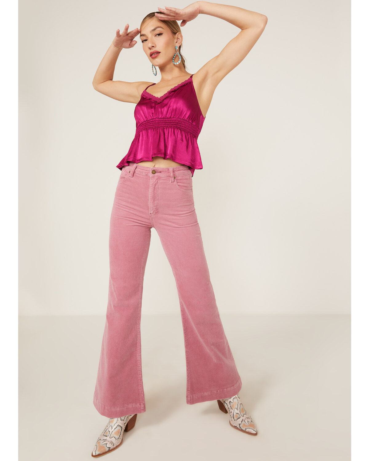 Shyanne Women's Fuchsia Satin Smocked Empire Cami