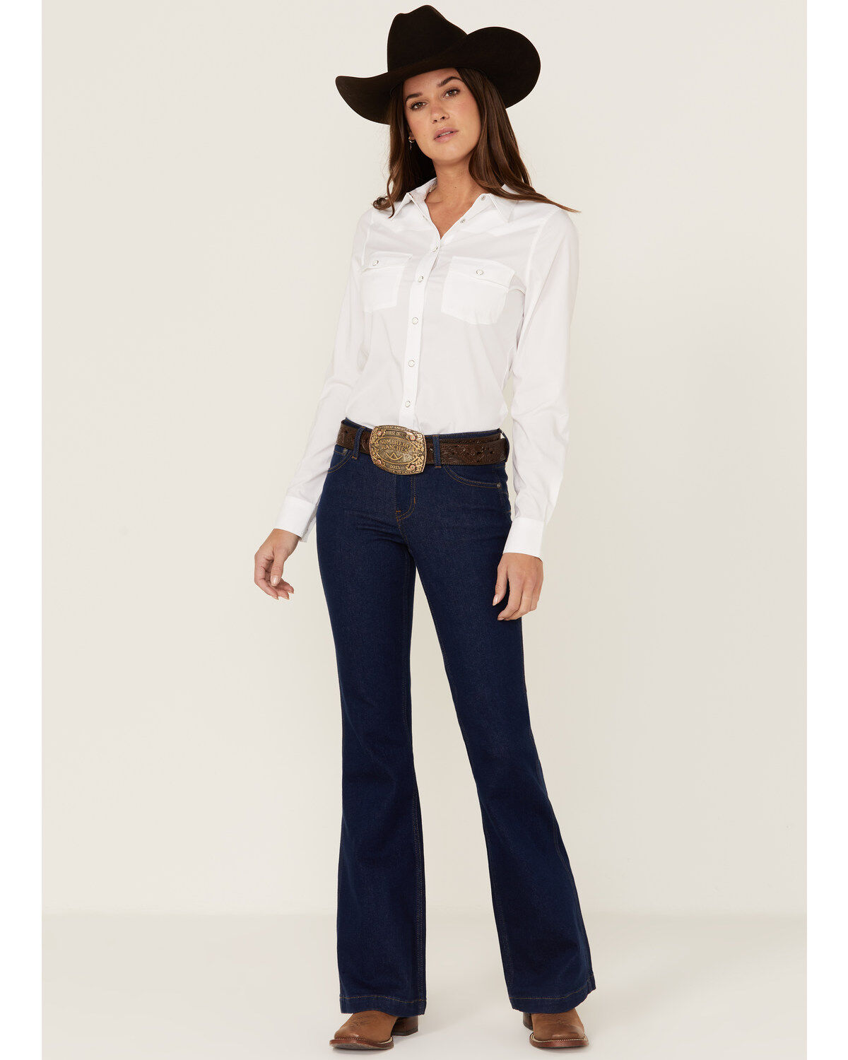RANK 45® Women's Mid Rise Flare Super Dark Wash Mid Rise Signature Back Pocket