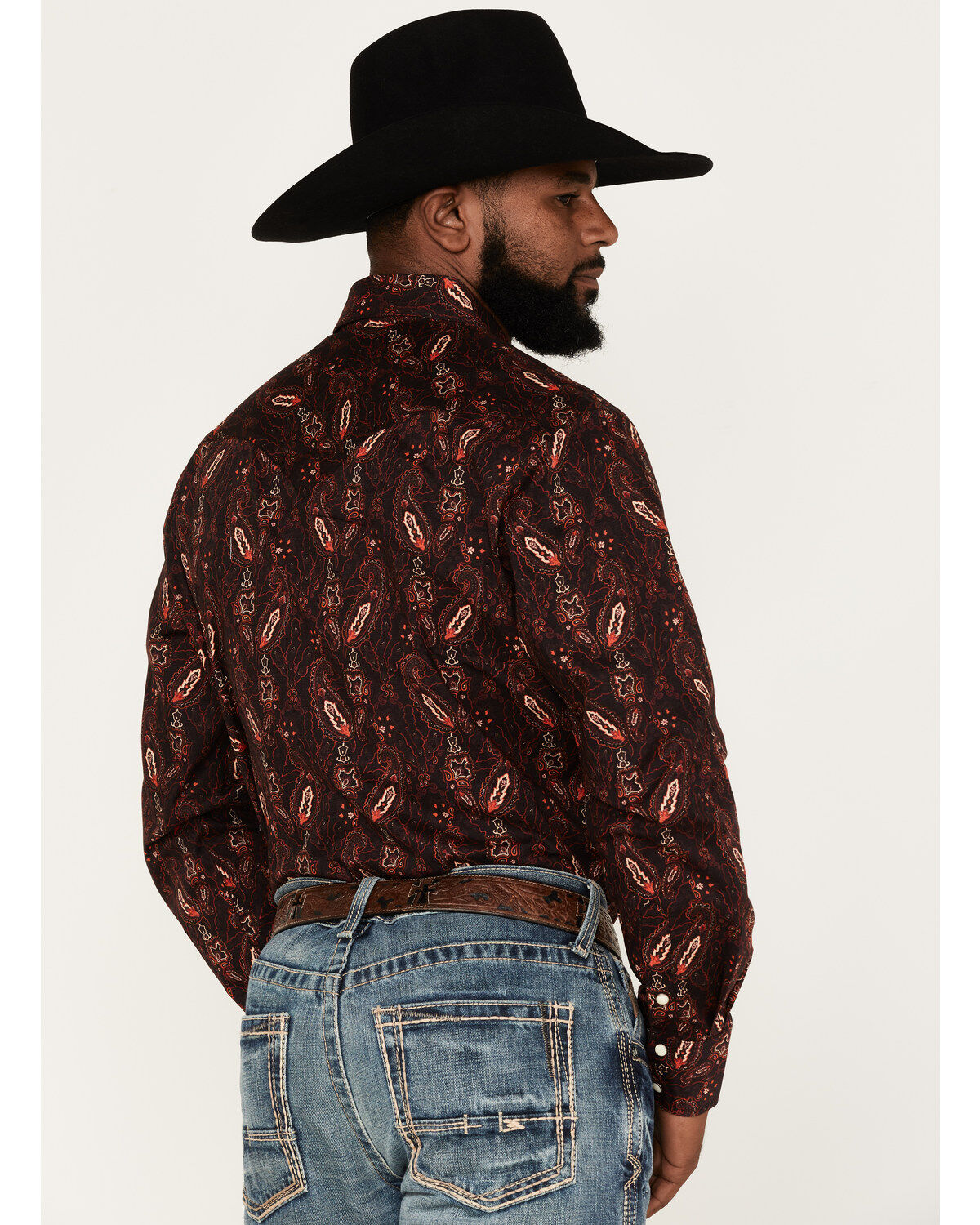 Rock & Roll Denim Paisley Stretch Long Sleeve Snap Shirt