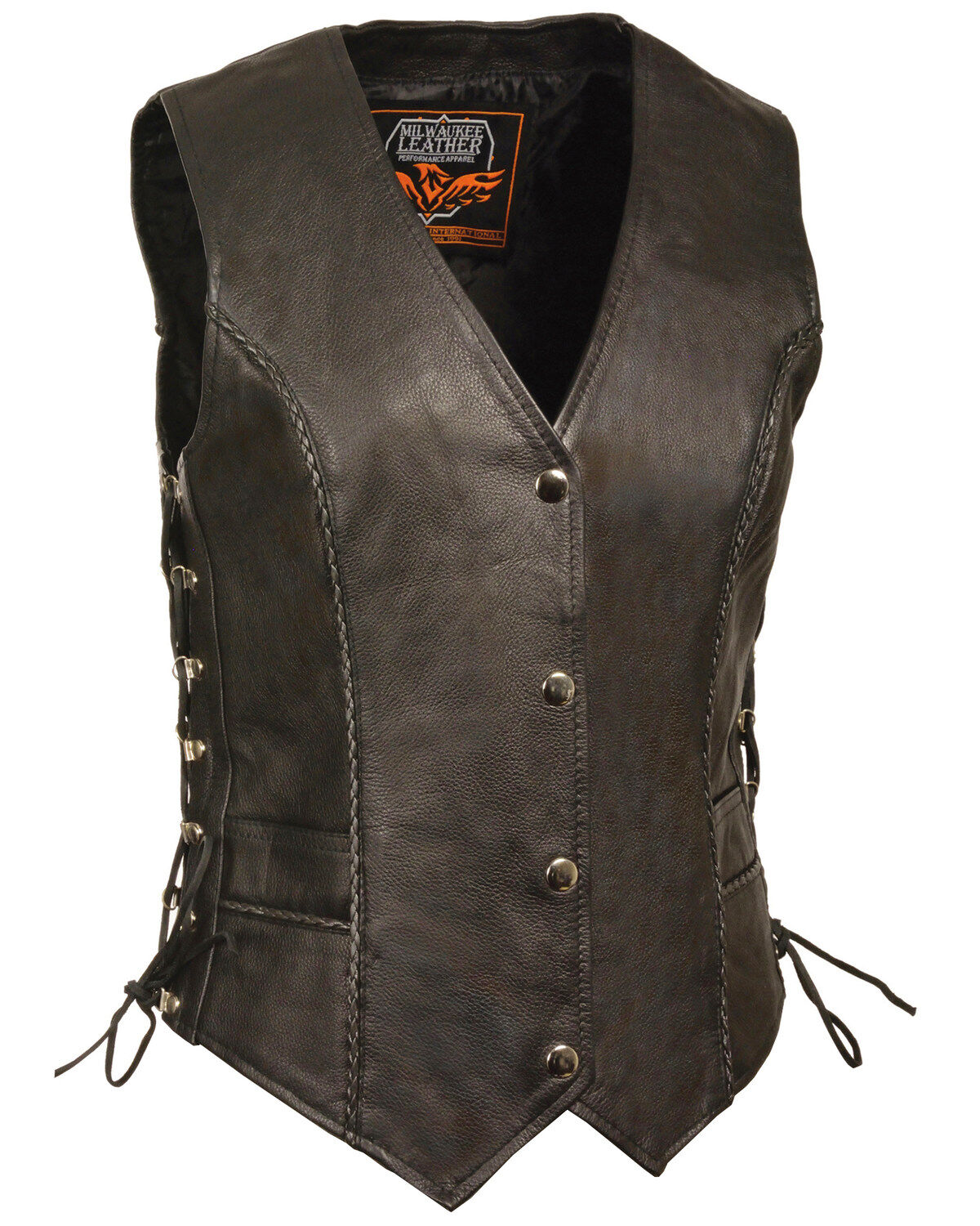 Milwaukee Leather Women's Snap Front Vest With Thin Braid - 5X