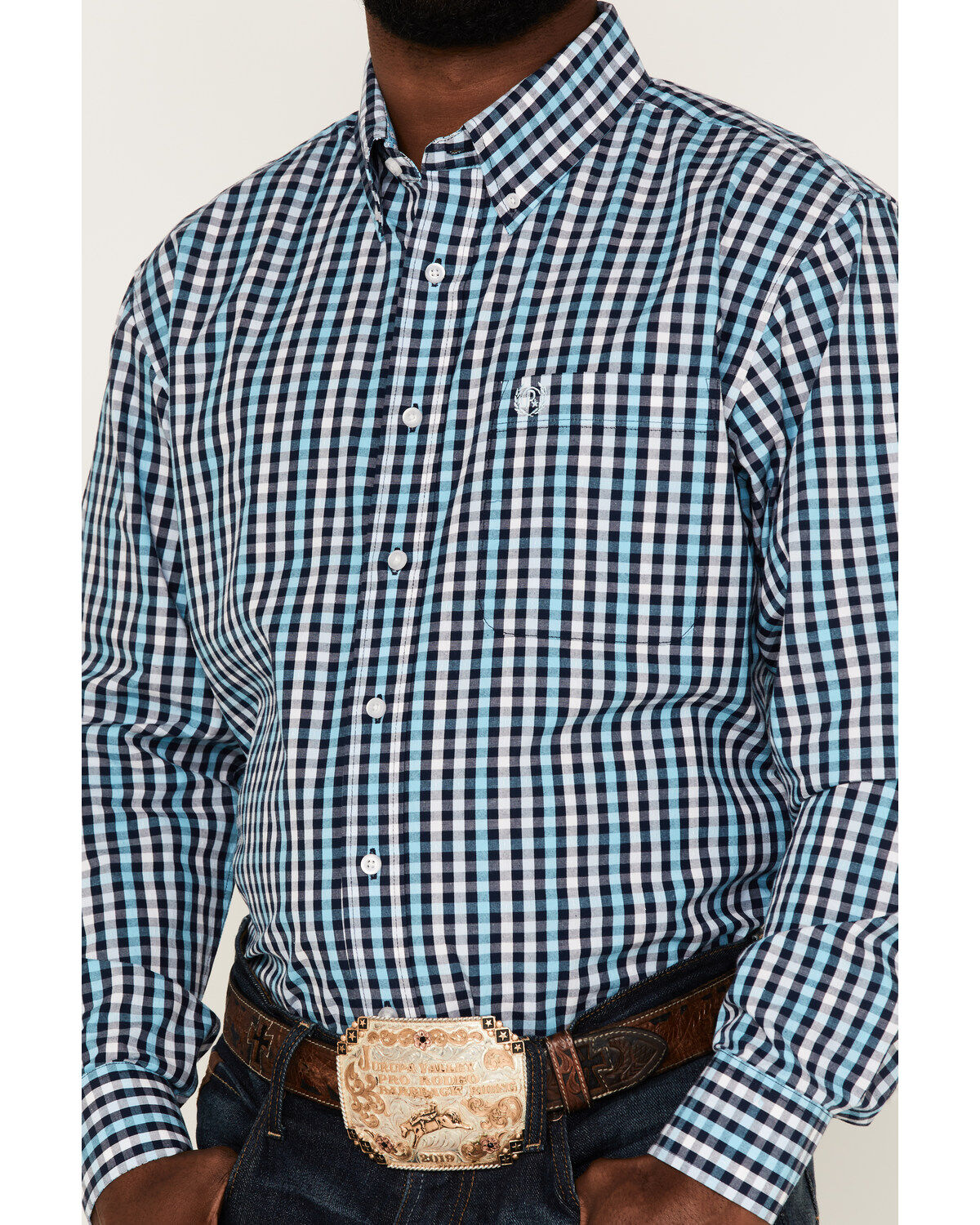 Panhandle Select Men's Check Plaid Print Long Sleeve Button Down Western Shirt