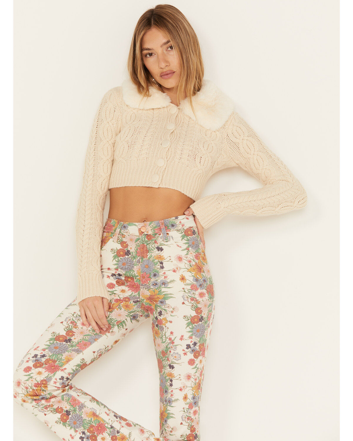 Shyanne Women's Faux Fur Cropped Knit Cardigan