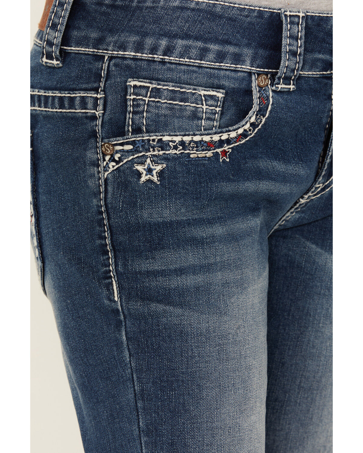 Shyanne Girls' Medium Wash Star Pocket Bootcut Stretch Denim Jeans