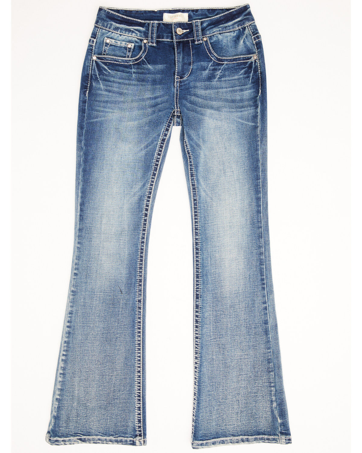 Shyanne Girls' Light Embroidered Faux Flap Pocket Bootcut Jeans