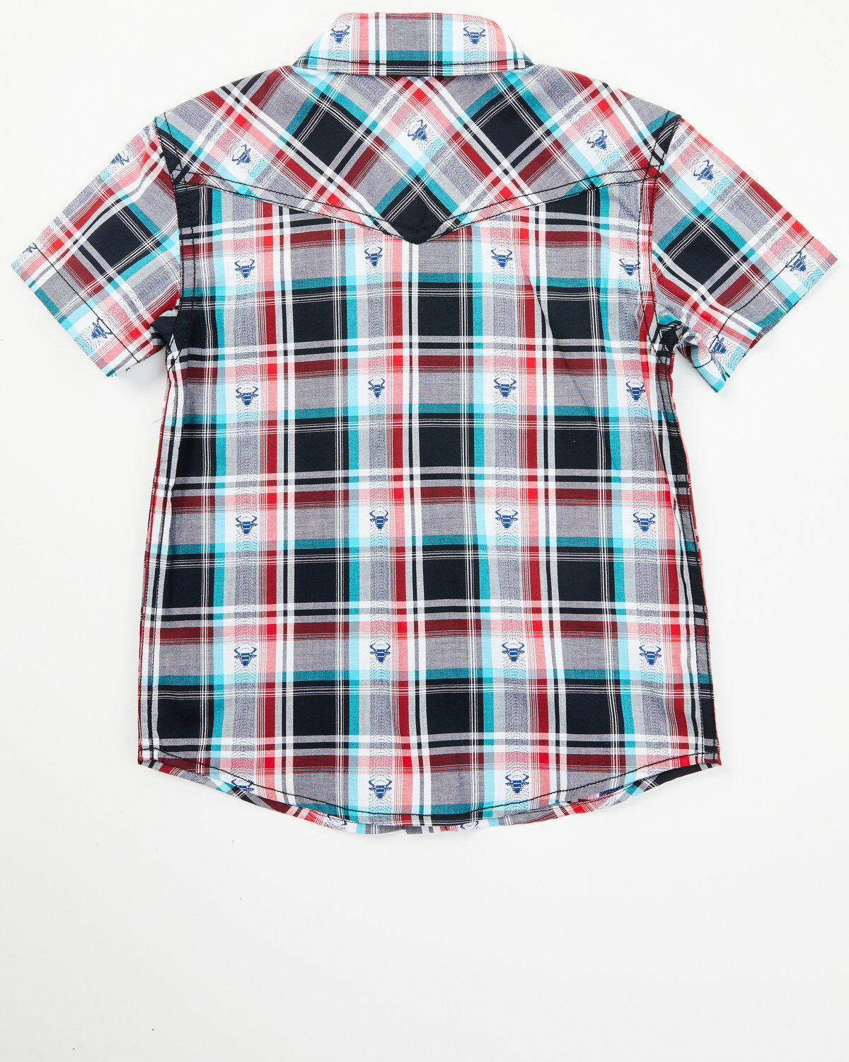 Cody James Toddler Boys' Steerhead Plaid Print Short Sleeve Snap Western Shirt