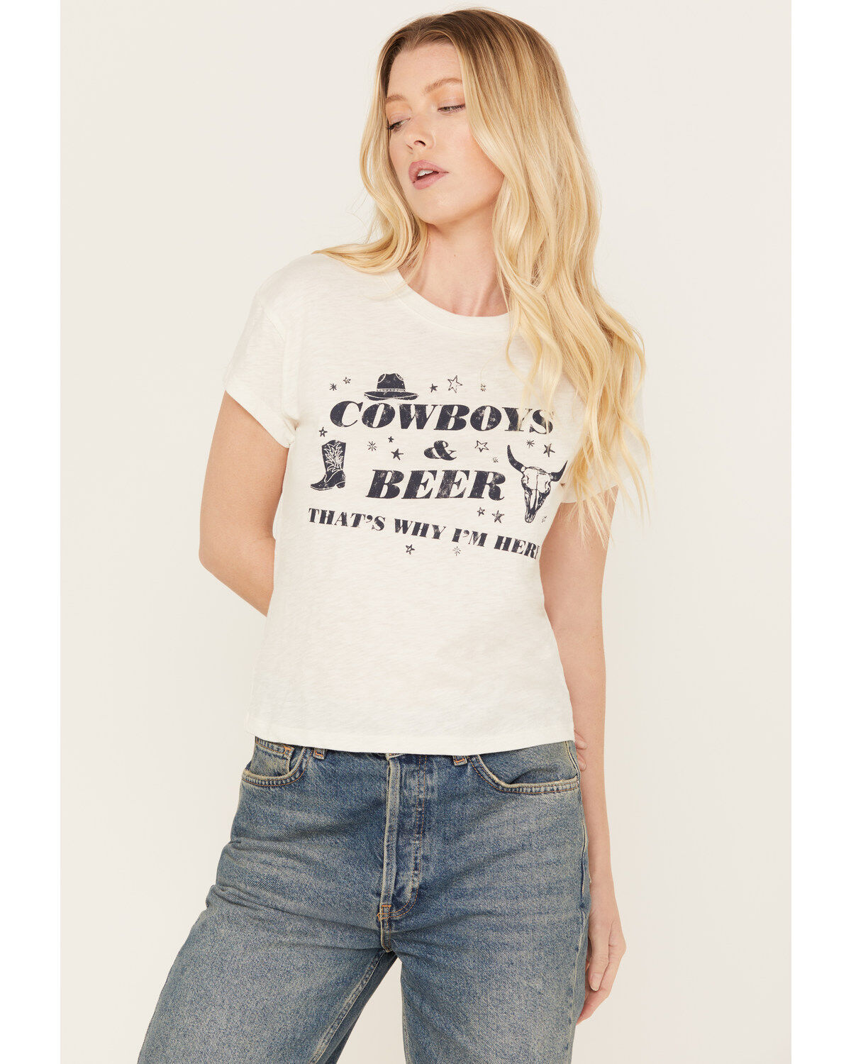 White Crow Women's Cowboys and Beer Short Sleeve Graphic Tee